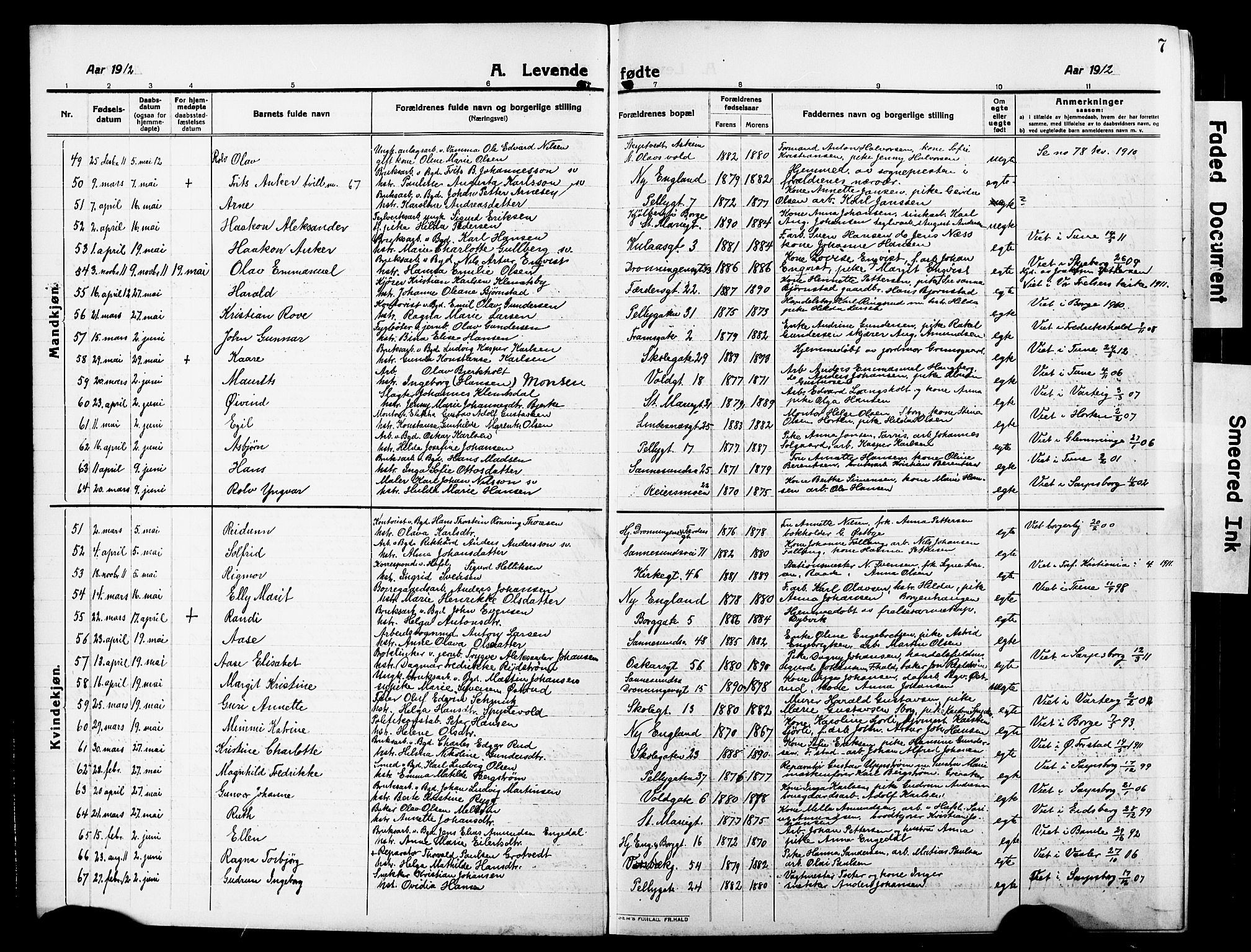 Sarpsborg prestekontor Kirkebøker, AV/SAO-A-2006/G/Ga/L0002: Parish register (copy) no. 2, 1912-1931, p. 7