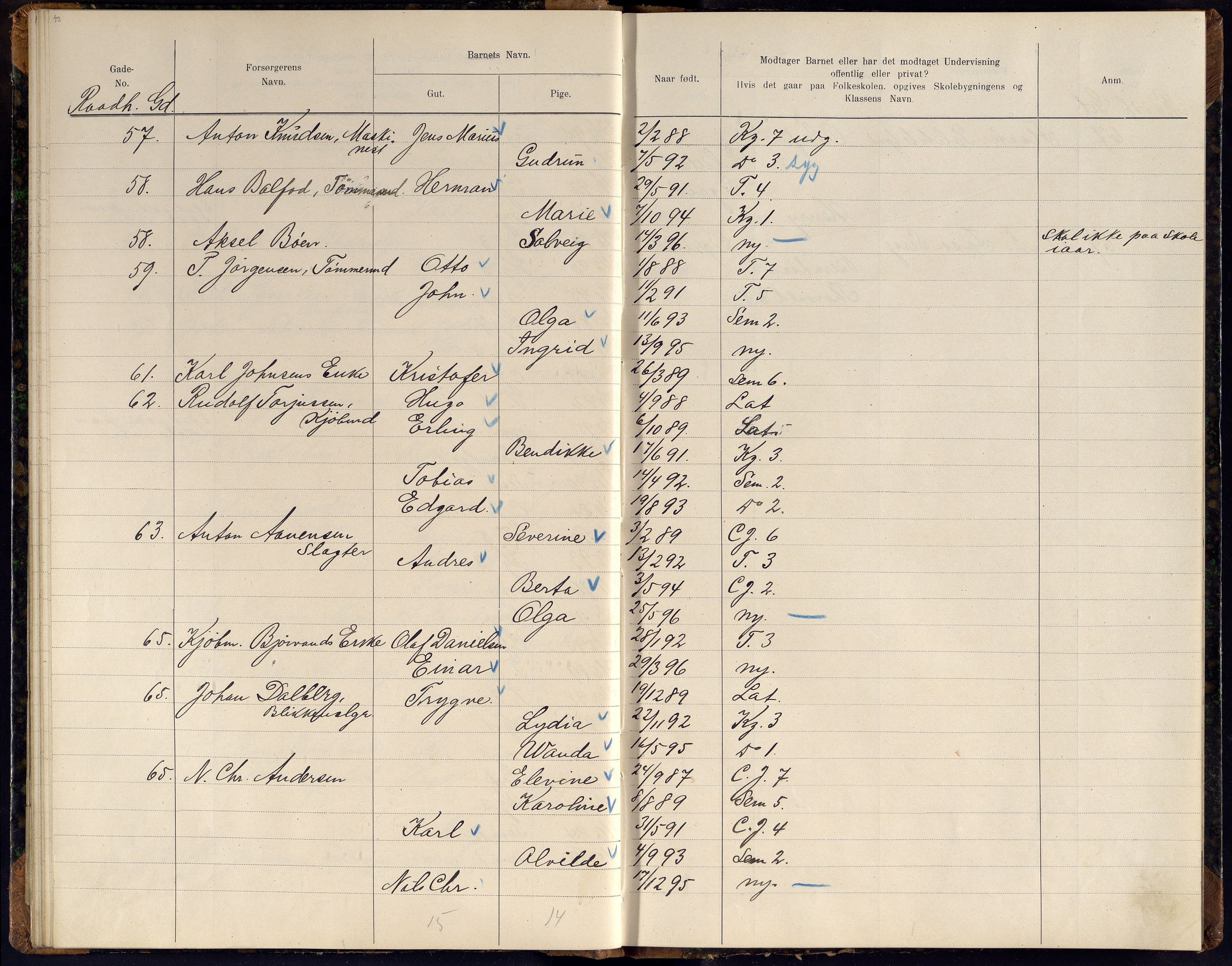 Kristiansand By - Skolekommisjonen/ -Styret, ARKSOR/1001KG510/J/Jb/L0011: Barnetelling, 1902, p. 43-44