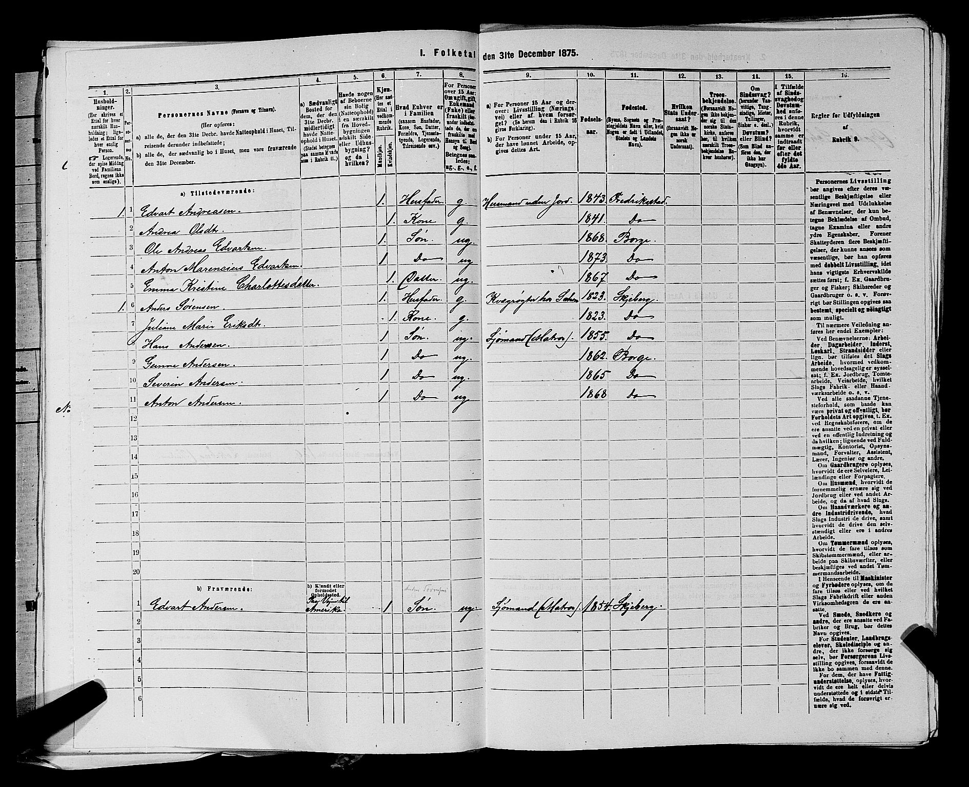 RA, 1875 census for 0113P Borge, 1875, p. 203