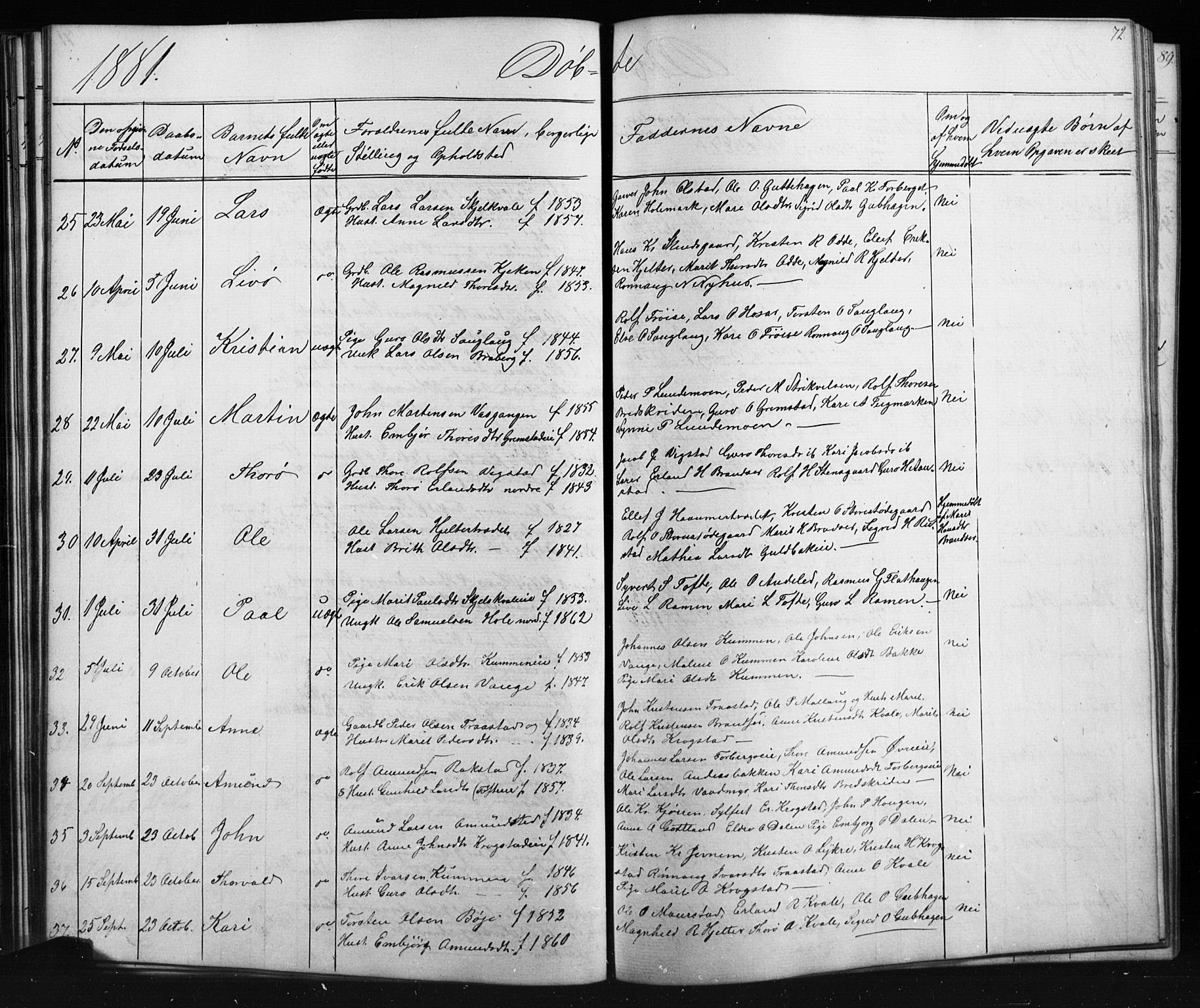 Skjåk prestekontor, SAH/PREST-072/H/Ha/Hab/L0001: Parish register (copy) no. 1, 1865-1893, p. 72