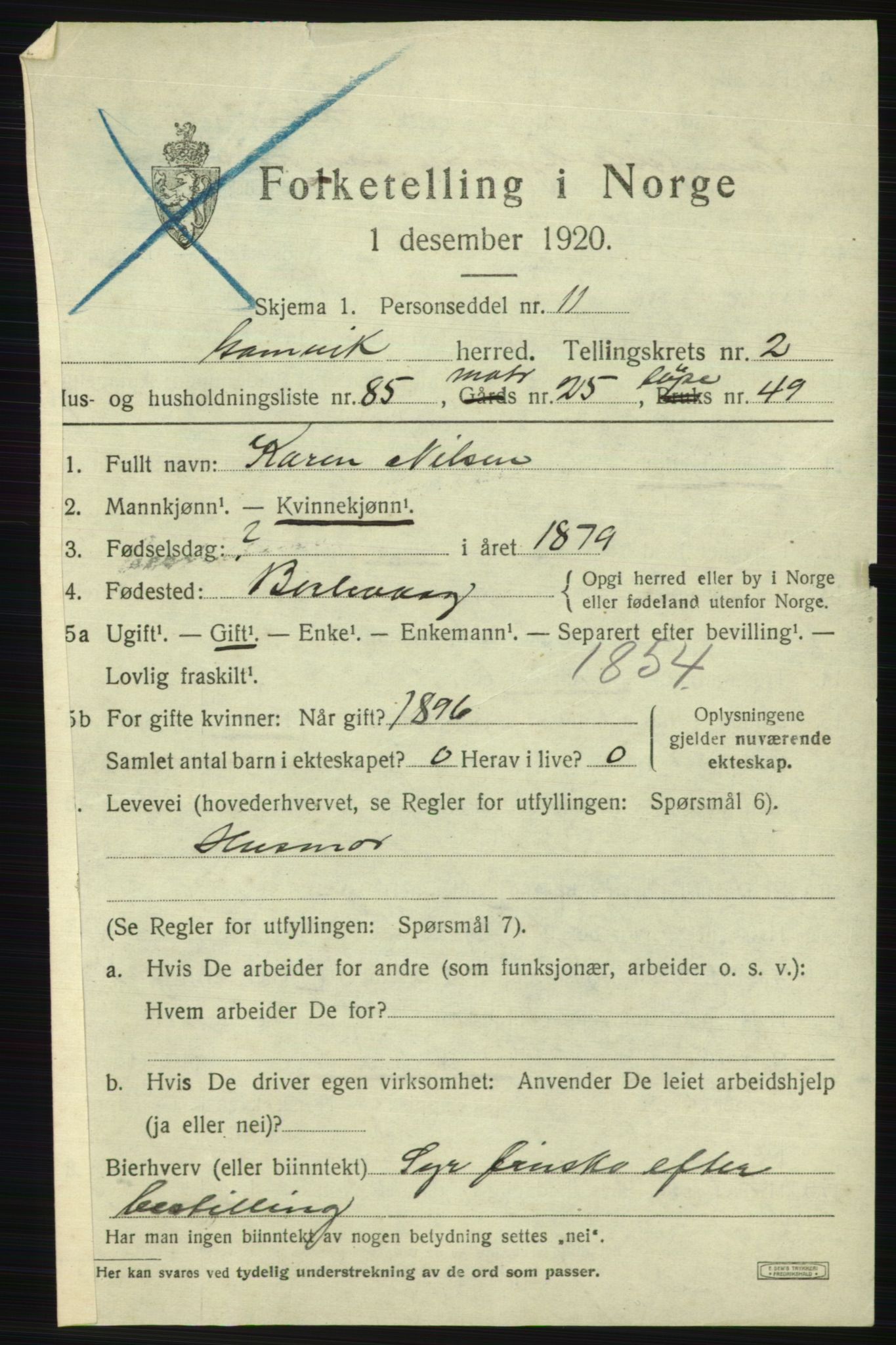 SATØ, 1920 census for Gamvik, 1920, p. 2400