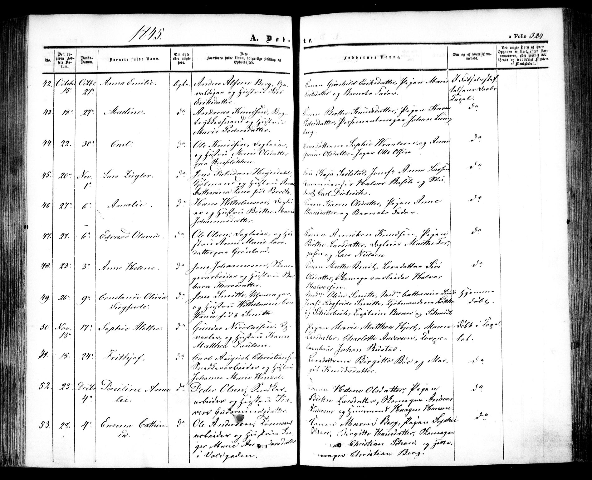 Oslo domkirke Kirkebøker, SAO/A-10752/F/Fa/L0013: Parish register (official) no. 13, 1844-1864, p. 324