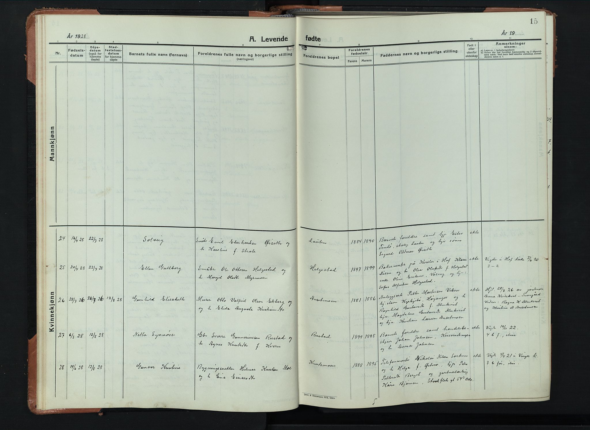 Åsnes prestekontor, SAH/PREST-042/H/Ha/Hab/L0008: Parish register (copy) no. 8, 1927-1942, p. 15
