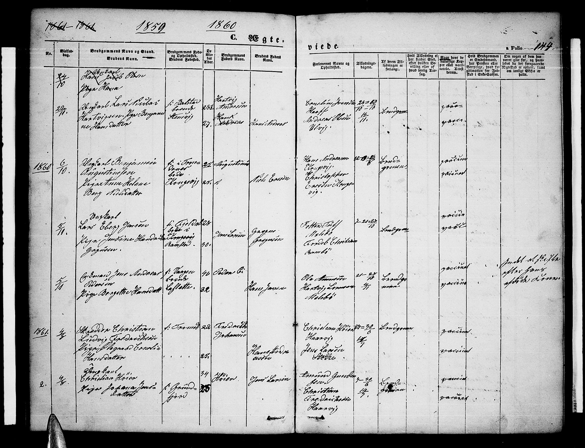 Ministerialprotokoller, klokkerbøker og fødselsregistre - Nordland, AV/SAT-A-1459/865/L0929: Parish register (copy) no. 865C01, 1840-1866, p. 144