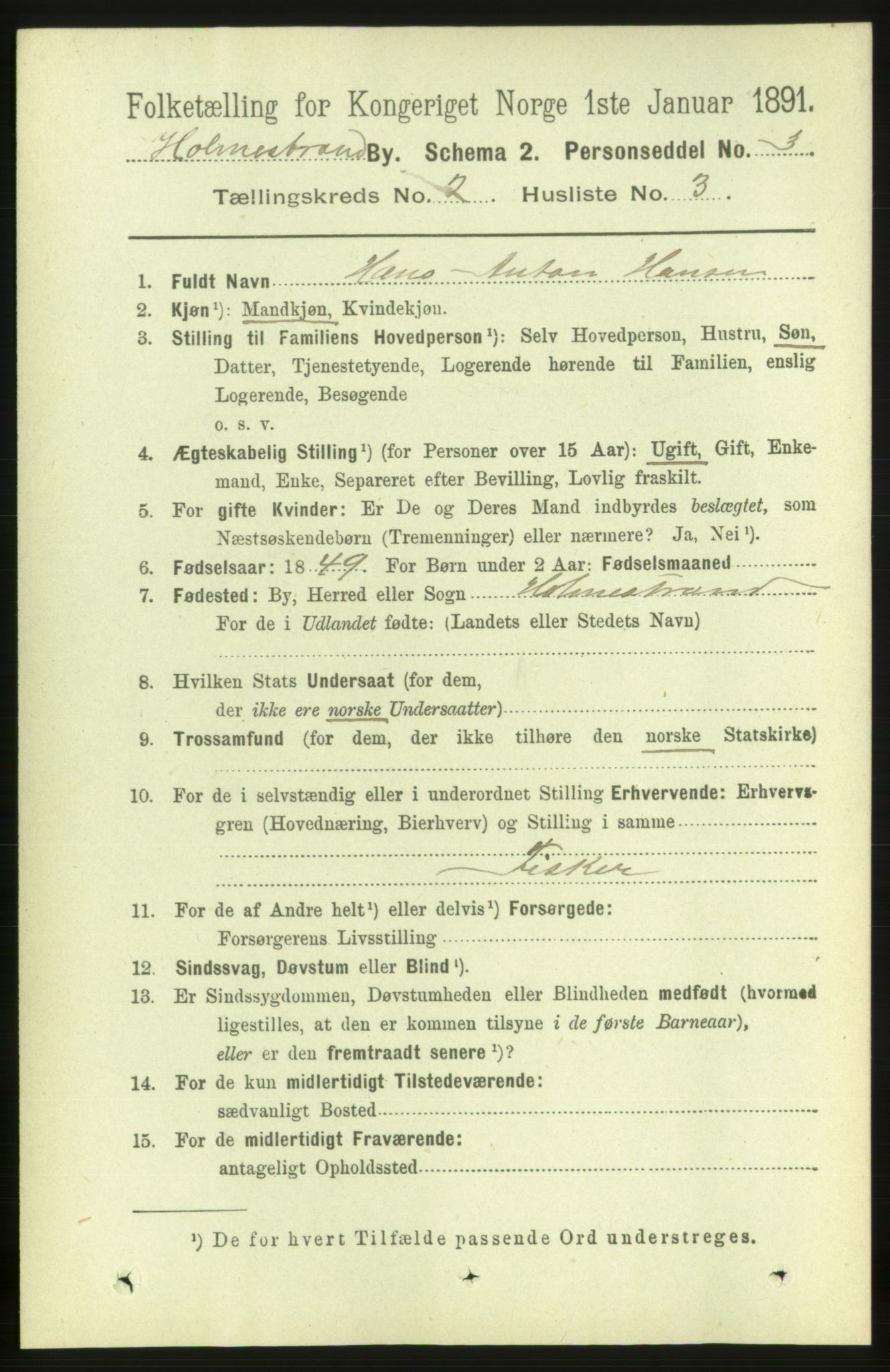 RA, 1891 census for 0702 Holmestrand, 1891, p. 1077