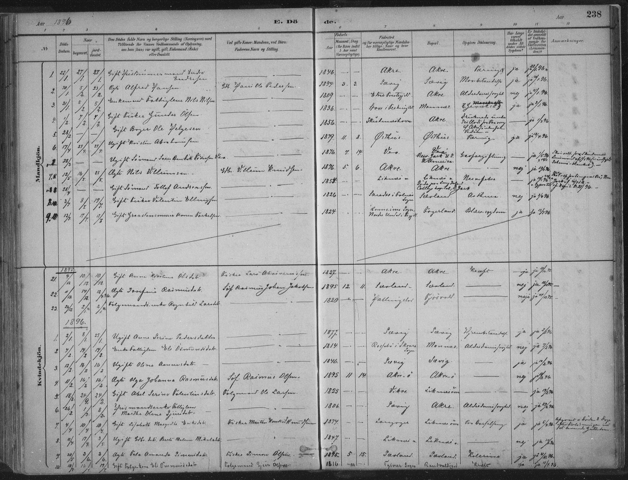 Kopervik sokneprestkontor, SAST/A-101850/H/Ha/Haa/L0004: Parish register (official) no. A 4, 1882-1905, p. 238