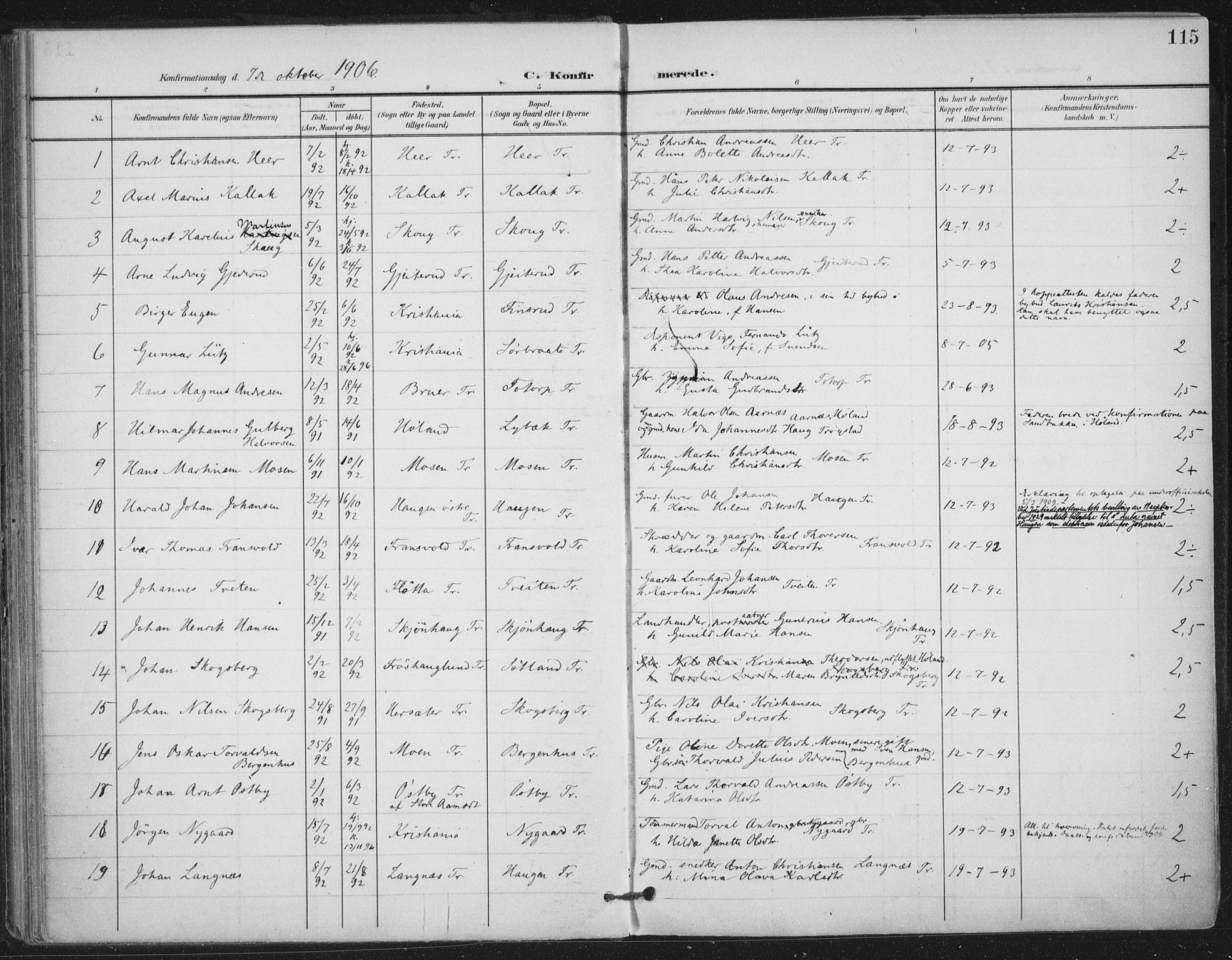 Trøgstad prestekontor Kirkebøker, AV/SAO-A-10925/F/Fa/L0011: Parish register (official) no. I 11, 1899-1919, p. 115