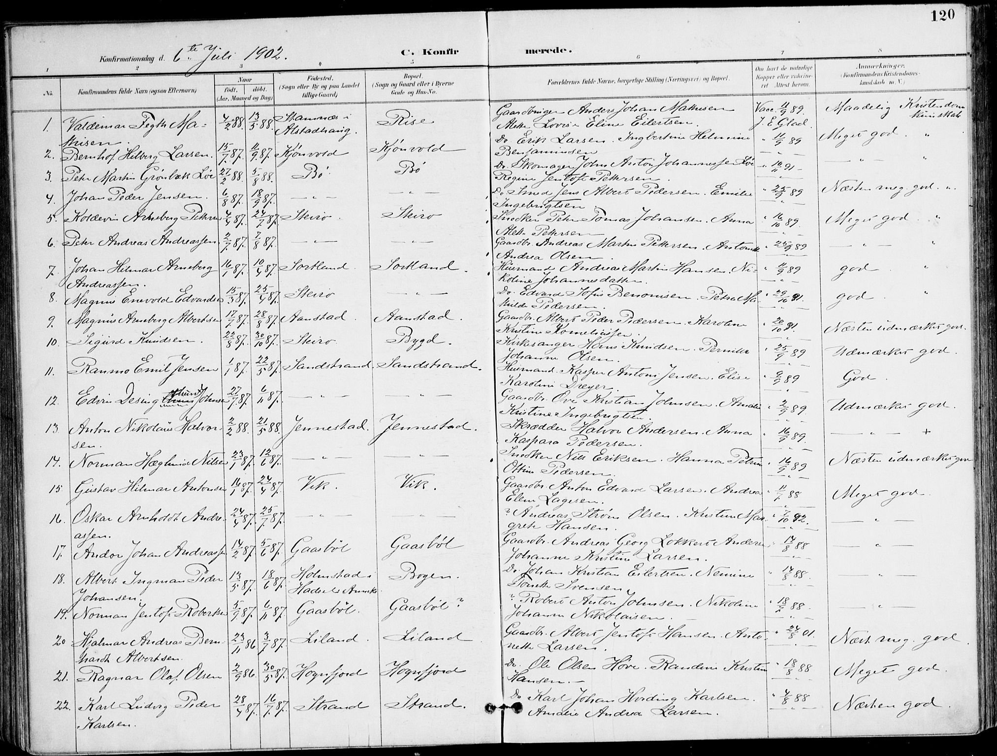 Ministerialprotokoller, klokkerbøker og fødselsregistre - Nordland, AV/SAT-A-1459/895/L1372: Parish register (official) no. 895A07, 1894-1914, p. 120