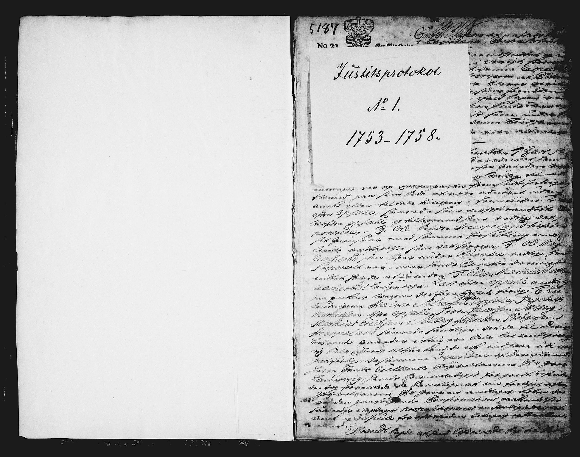 Nordre Jarlsberg sorenskriveri, AV/SAKO-A-80/F/Fa/Faa/L0025: Tingbok, 1753-1758, p. 1