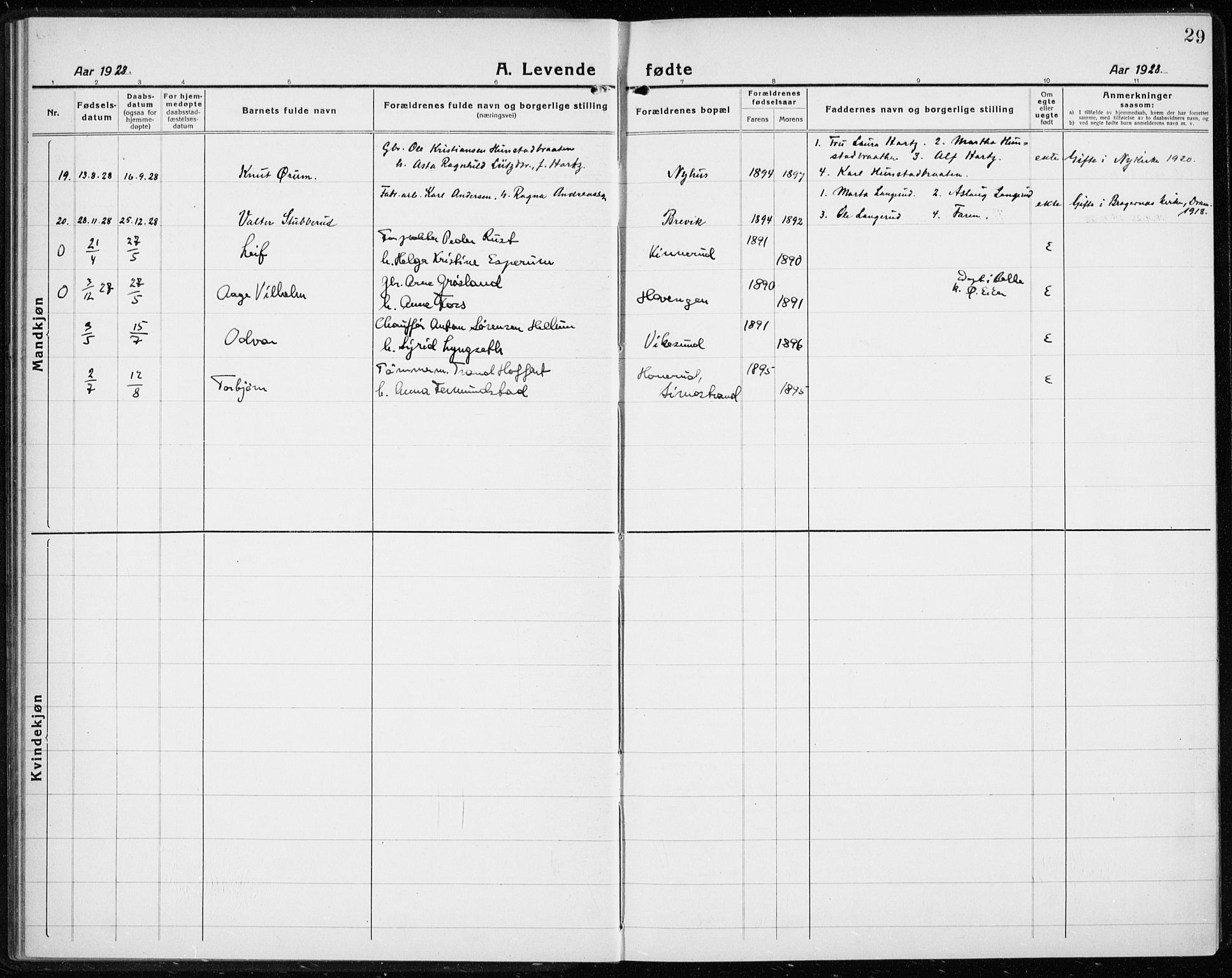 Modum kirkebøker, AV/SAKO-A-234/G/Gc/L0002: Parish register (copy) no. III 2, 1919-1935, p. 29