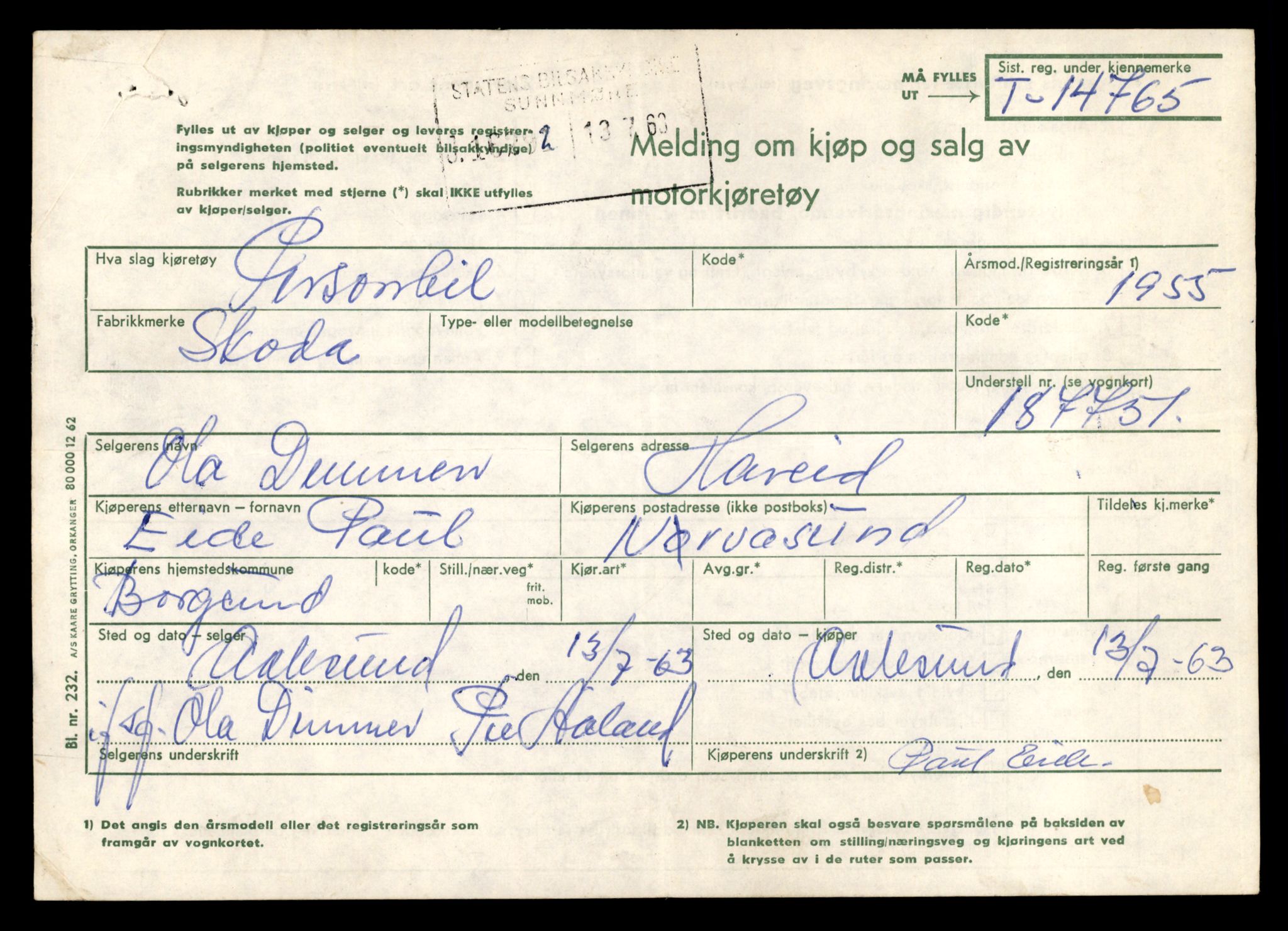 Møre og Romsdal vegkontor - Ålesund trafikkstasjon, AV/SAT-A-4099/F/Fe/L0048: Registreringskort for kjøretøy T 14721 - T 14863, 1927-1998, p. 886