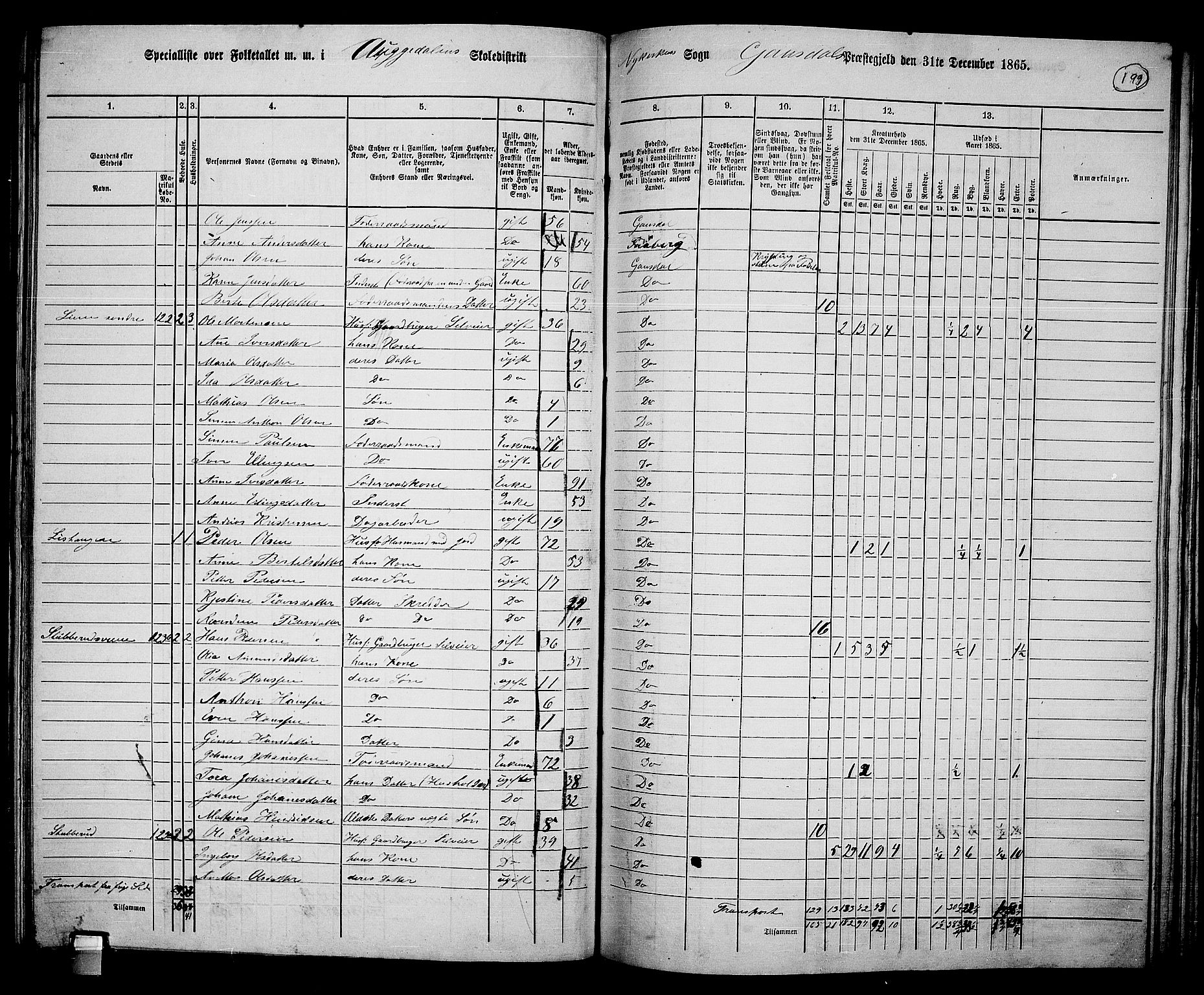 RA, 1865 census for Gausdal, 1865, p. 172