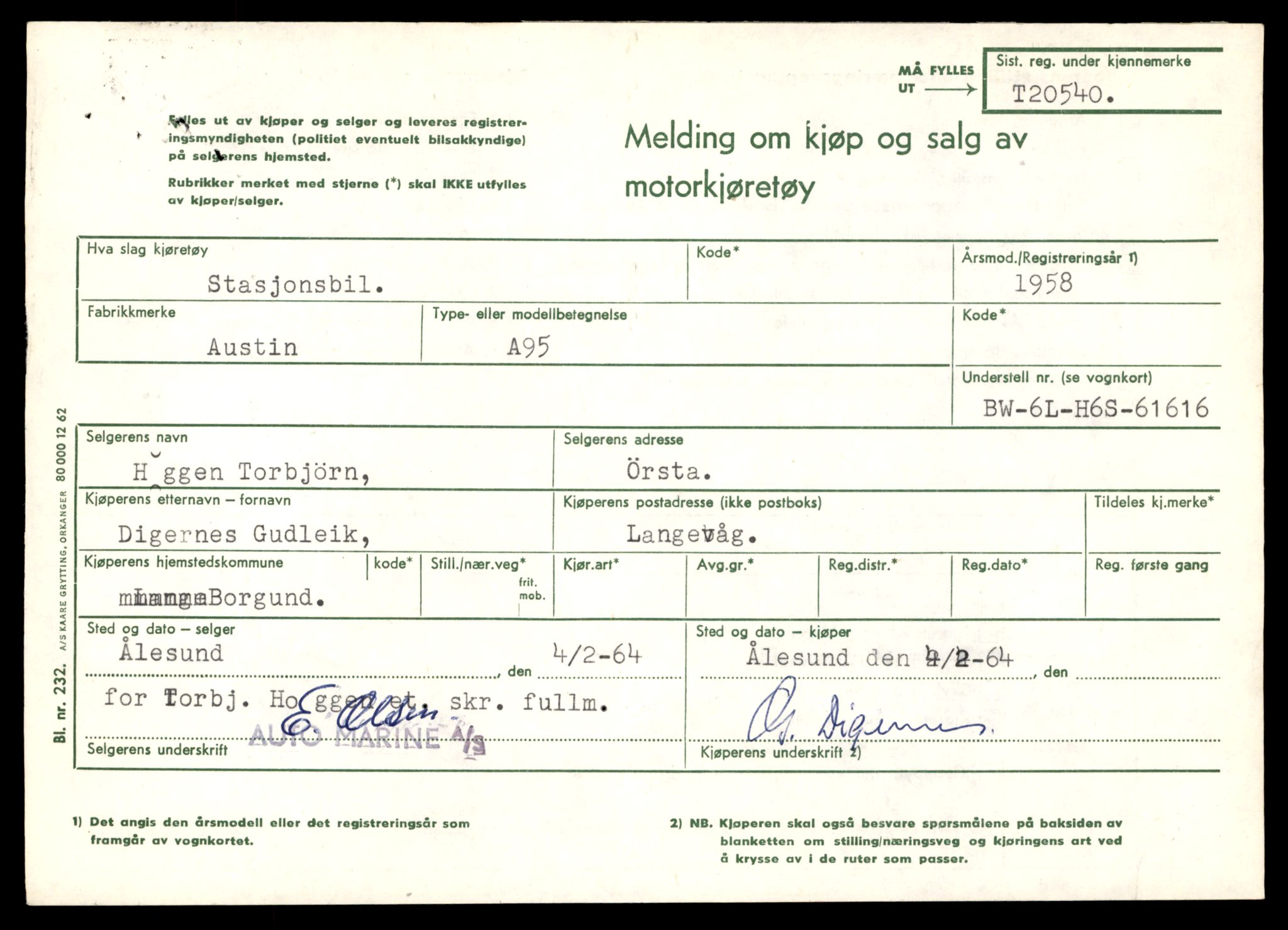 Møre og Romsdal vegkontor - Ålesund trafikkstasjon, AV/SAT-A-4099/F/Fe/L0053: Registreringskort for kjøretøy T 20540 - T 20714, 1927-1998, p. 11