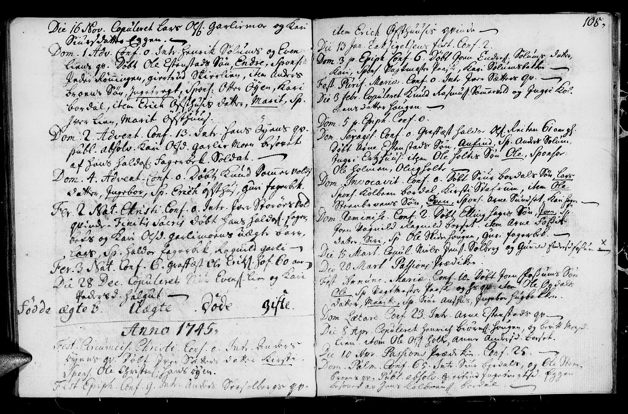 Ministerialprotokoller, klokkerbøker og fødselsregistre - Sør-Trøndelag, SAT/A-1456/689/L1036: Parish register (official) no. 689A01, 1696-1746, p. 108