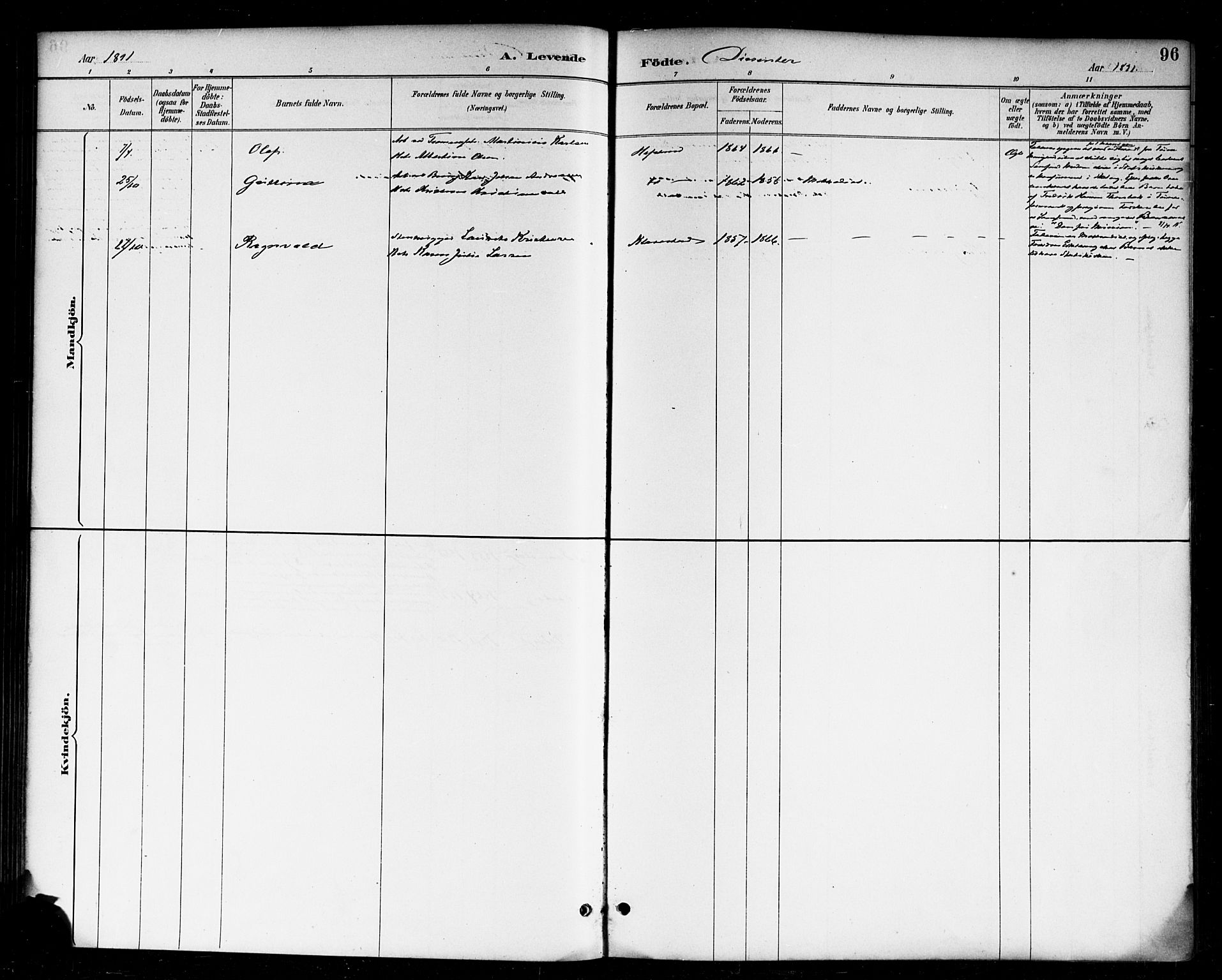 Skjeberg prestekontor Kirkebøker, AV/SAO-A-10923/F/Fa/L0009: Parish register (official) no. I 9, 1886-1897, p. 96