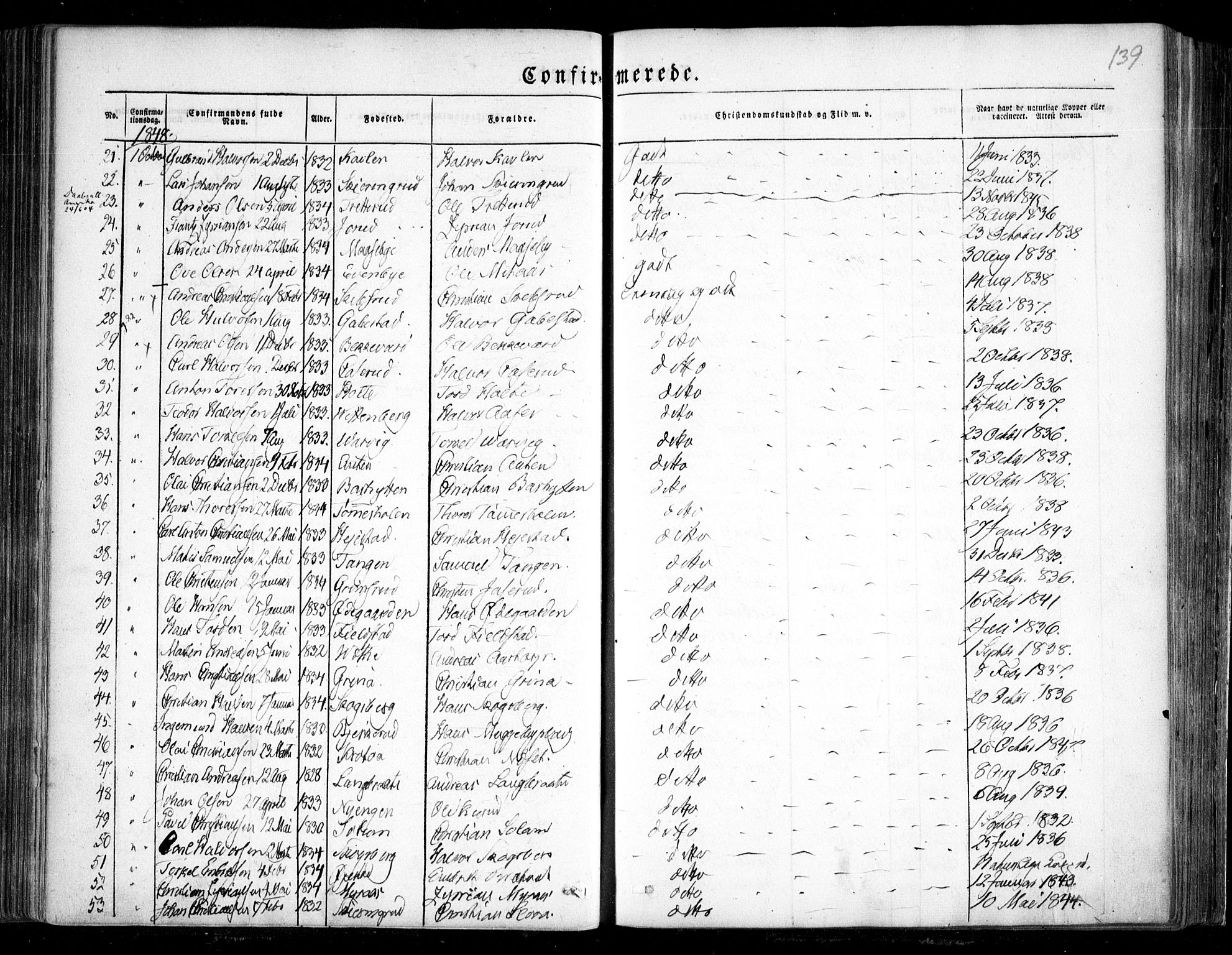 Trøgstad prestekontor Kirkebøker, SAO/A-10925/F/Fa/L0007: Parish register (official) no. I 7, 1845-1854, p. 139