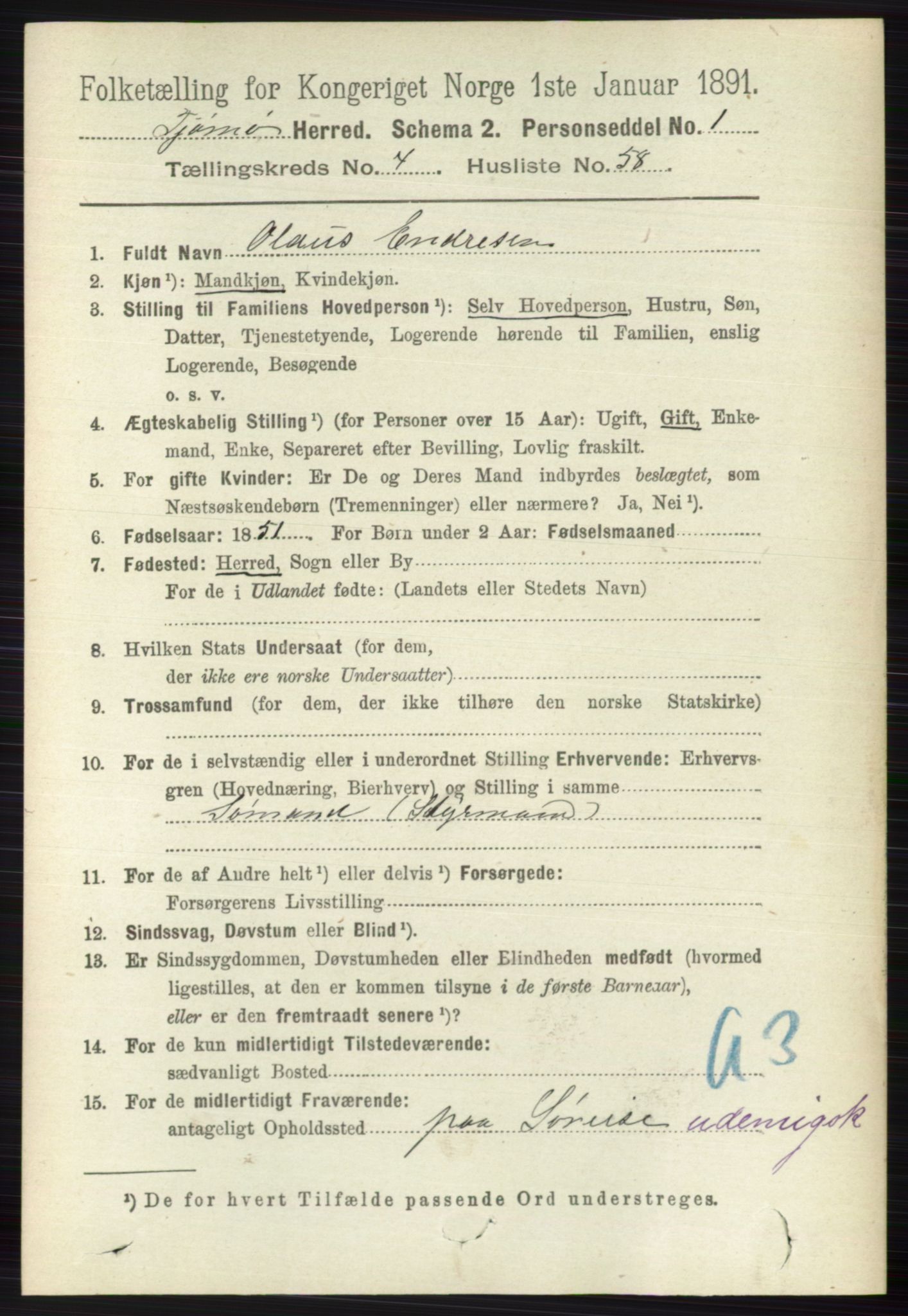 RA, 1891 census for 0723 Tjøme, 1891, p. 1594