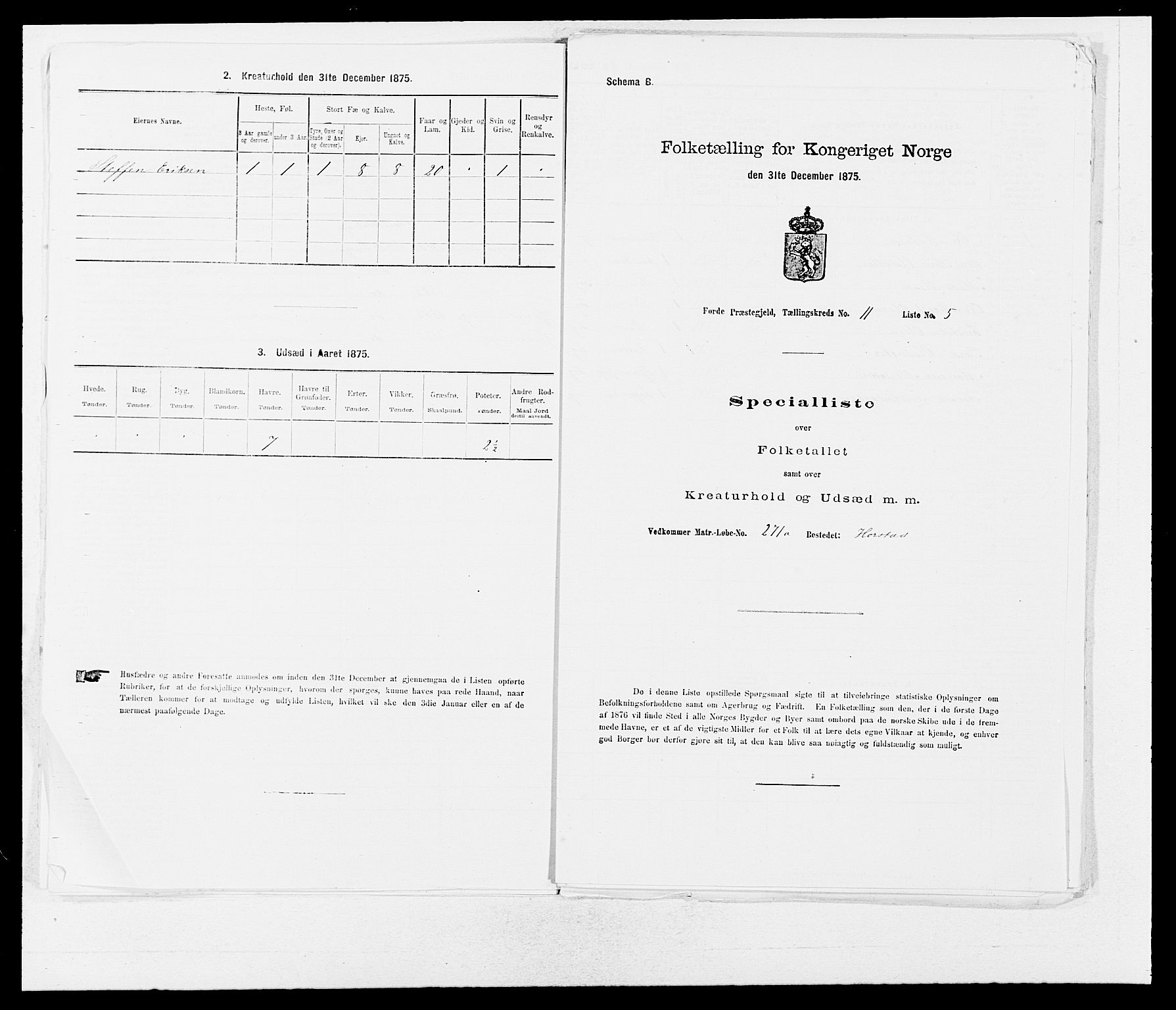 SAB, 1875 census for 1432P Førde, 1875, p. 1331