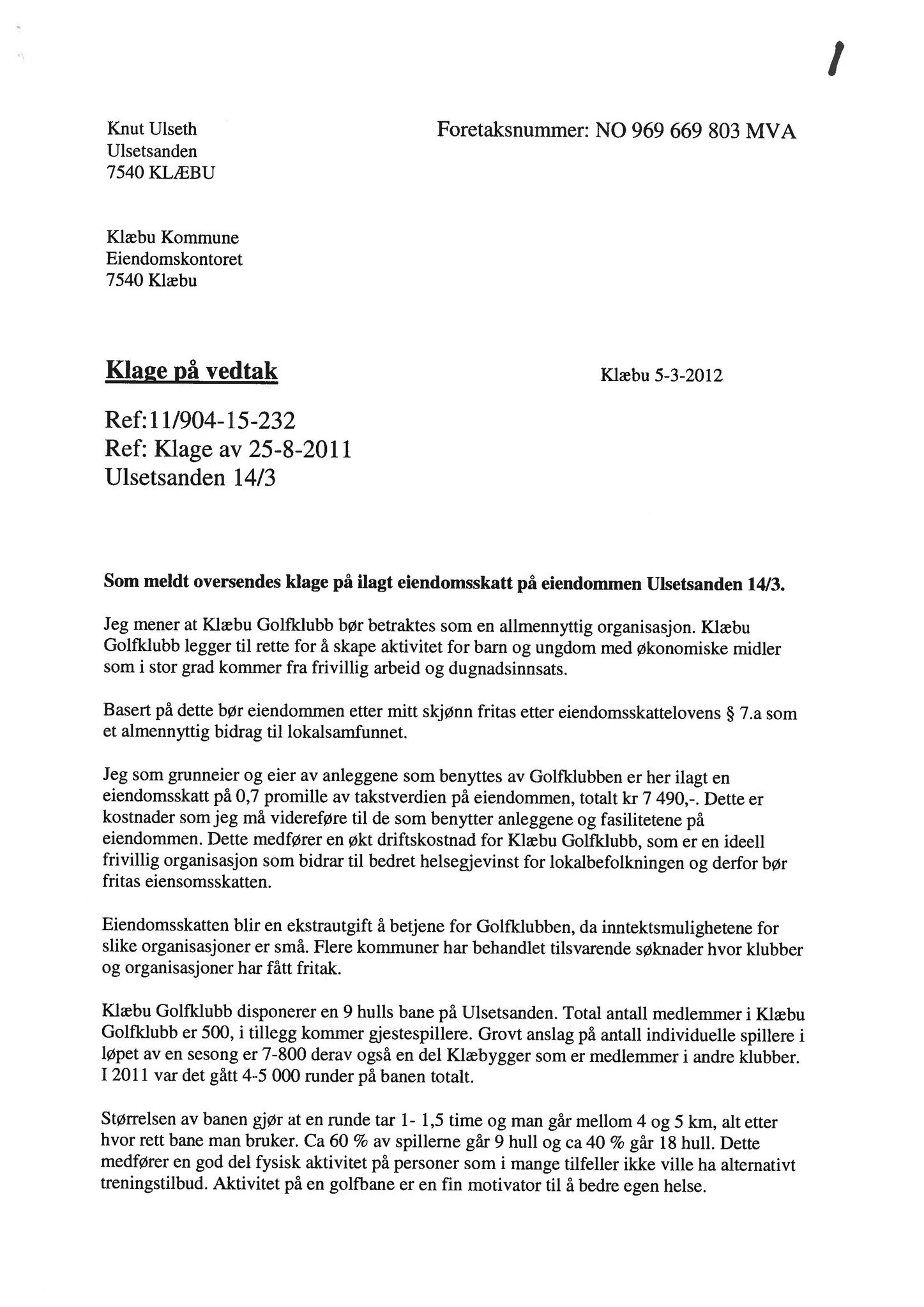 Klæbu Kommune, TRKO/KK/02-FS/L005: Formannsskapet - Møtedokumenter, 2012, p. 1205