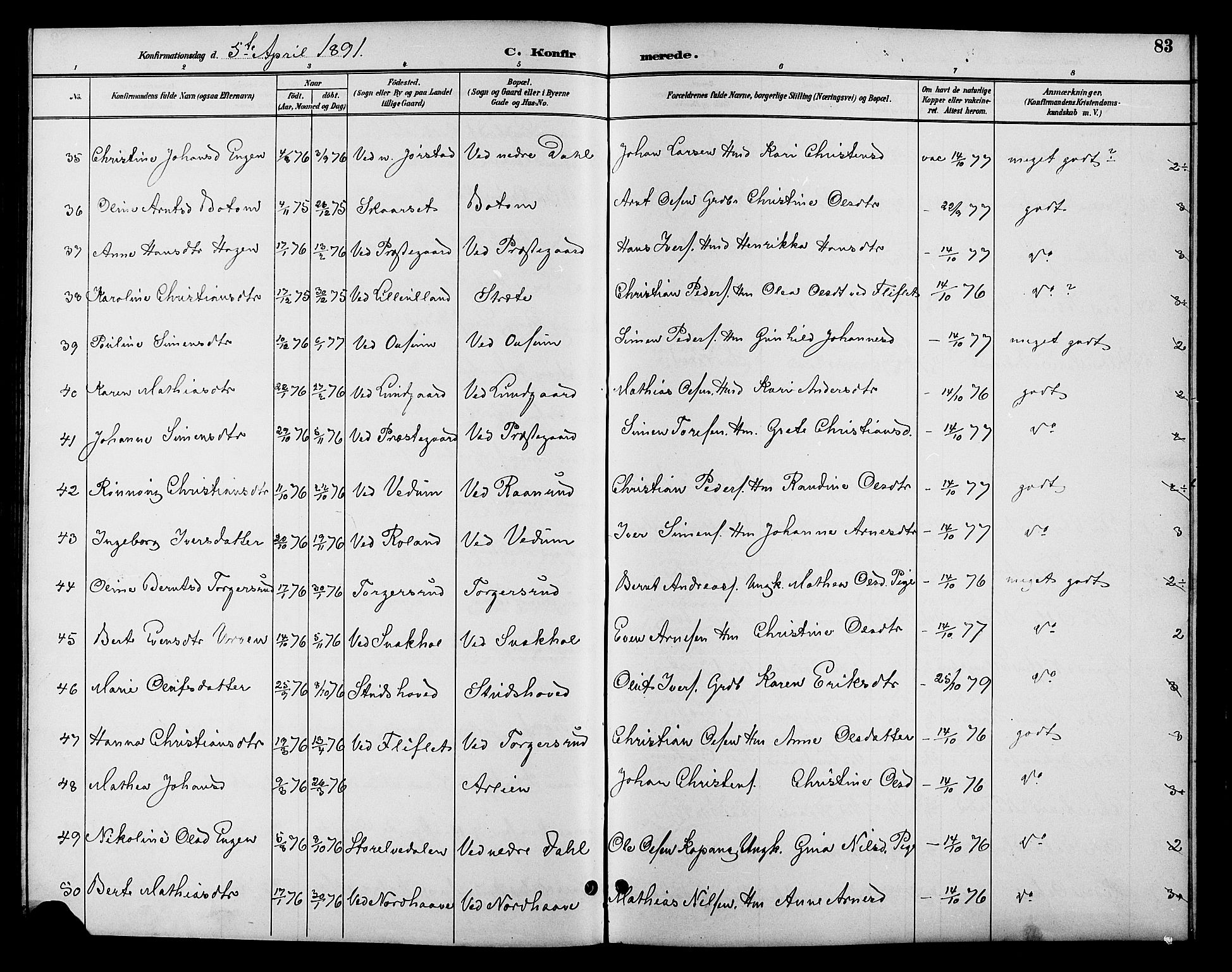 Fåberg prestekontor, AV/SAH-PREST-086/H/Ha/Hab/L0010: Parish register (copy) no. 10, 1892-1900, p. 83