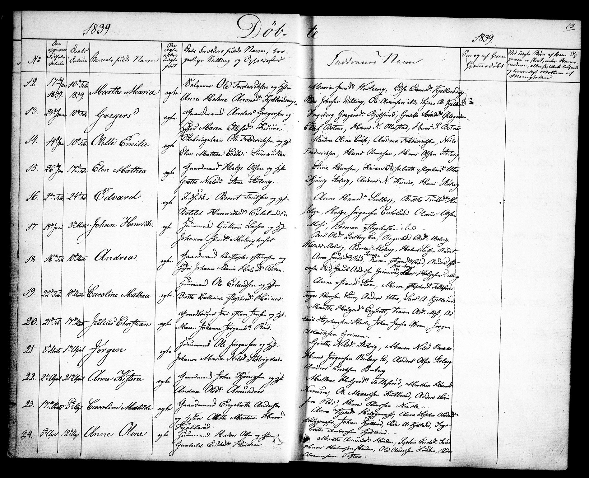 Rygge prestekontor Kirkebøker, SAO/A-10084b/F/Fa/L0004: Parish register (official) no. 4, 1836-1851, p. 13