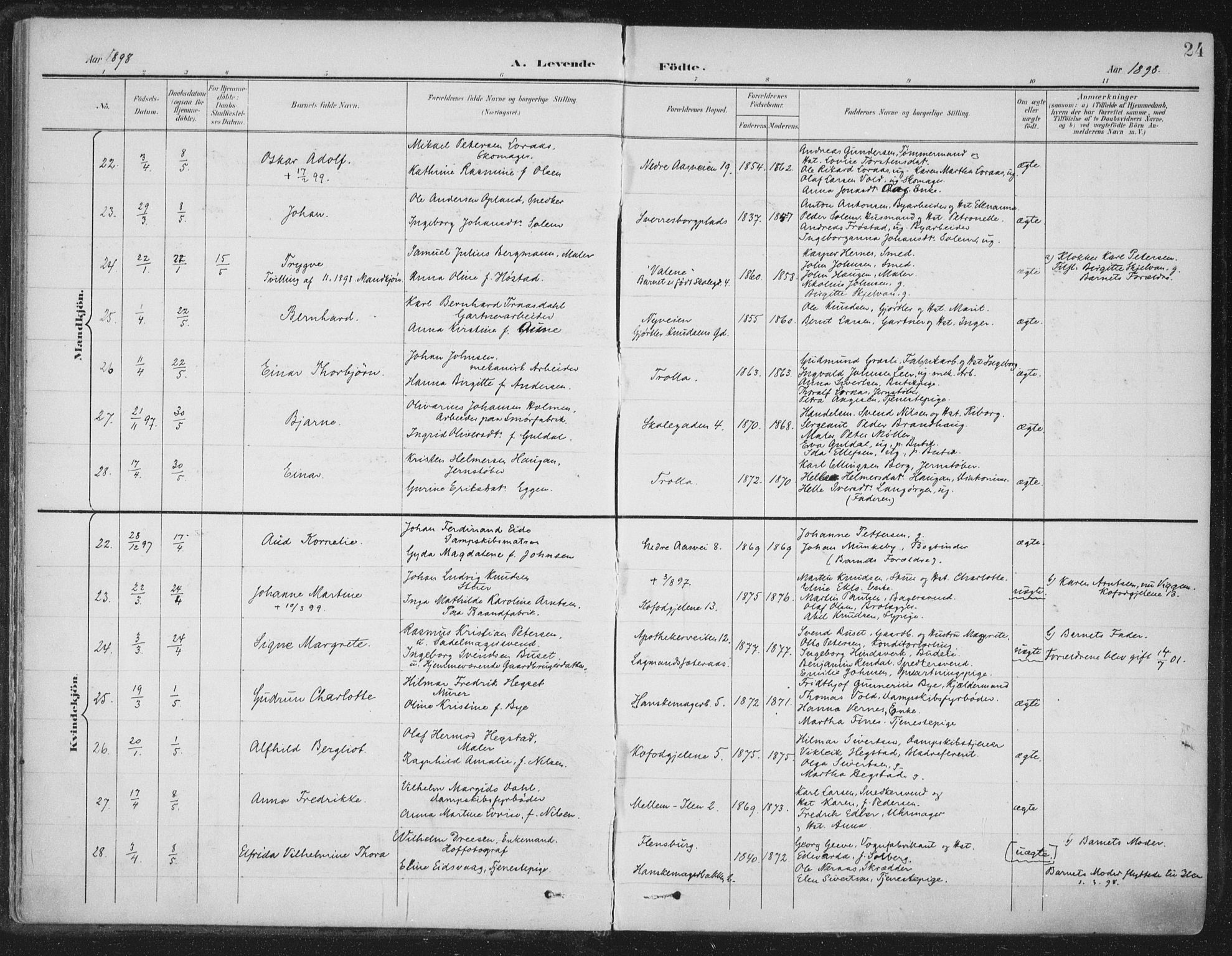 Ministerialprotokoller, klokkerbøker og fødselsregistre - Sør-Trøndelag, AV/SAT-A-1456/603/L0167: Parish register (official) no. 603A06, 1896-1932, p. 24