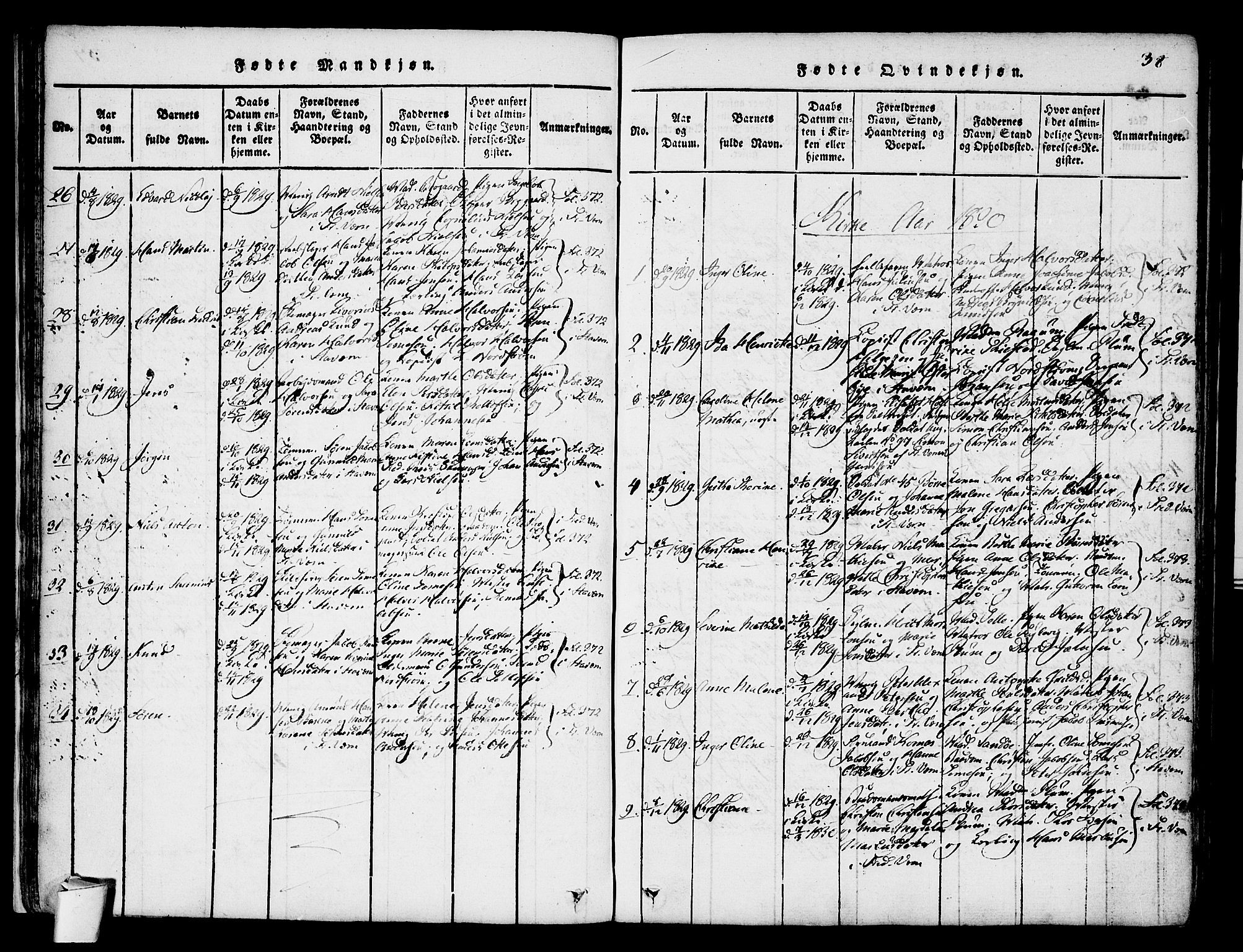 Stavern kirkebøker, SAKO/A-318/F/Fa/L0006: Parish register (official) no. 6, 1816-1839, p. 38