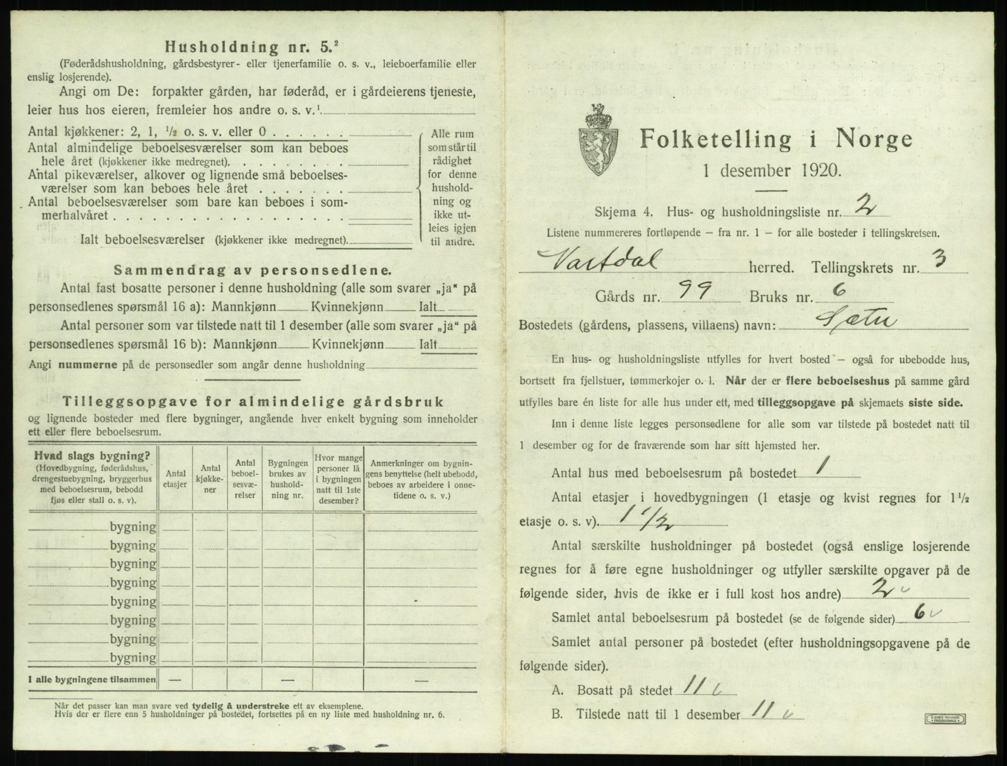 SAT, 1920 census for Vartdal, 1920, p. 155