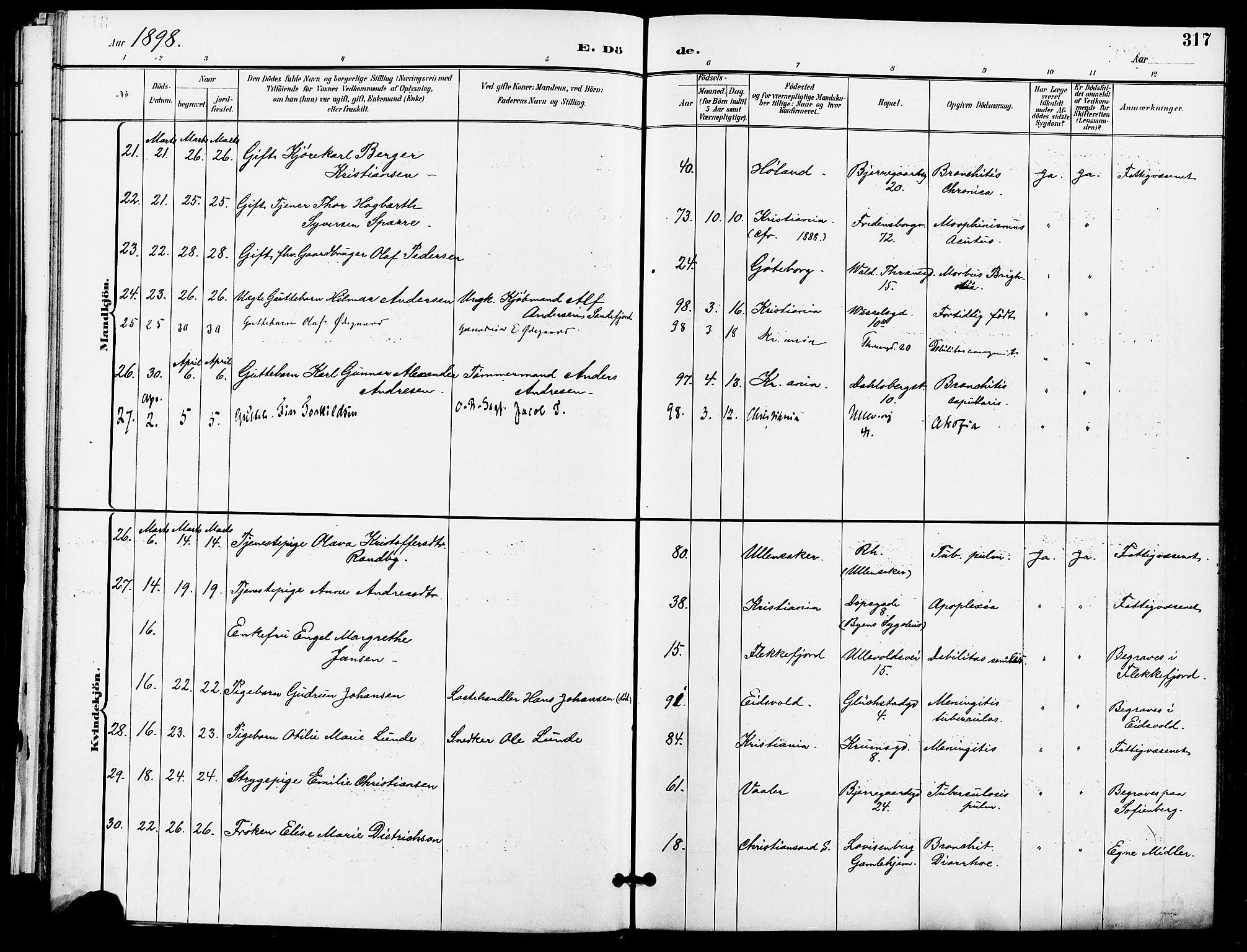 Gamle Aker prestekontor Kirkebøker, AV/SAO-A-10617a/F/L0011: Parish register (official) no. 11, 1896-1901, p. 317