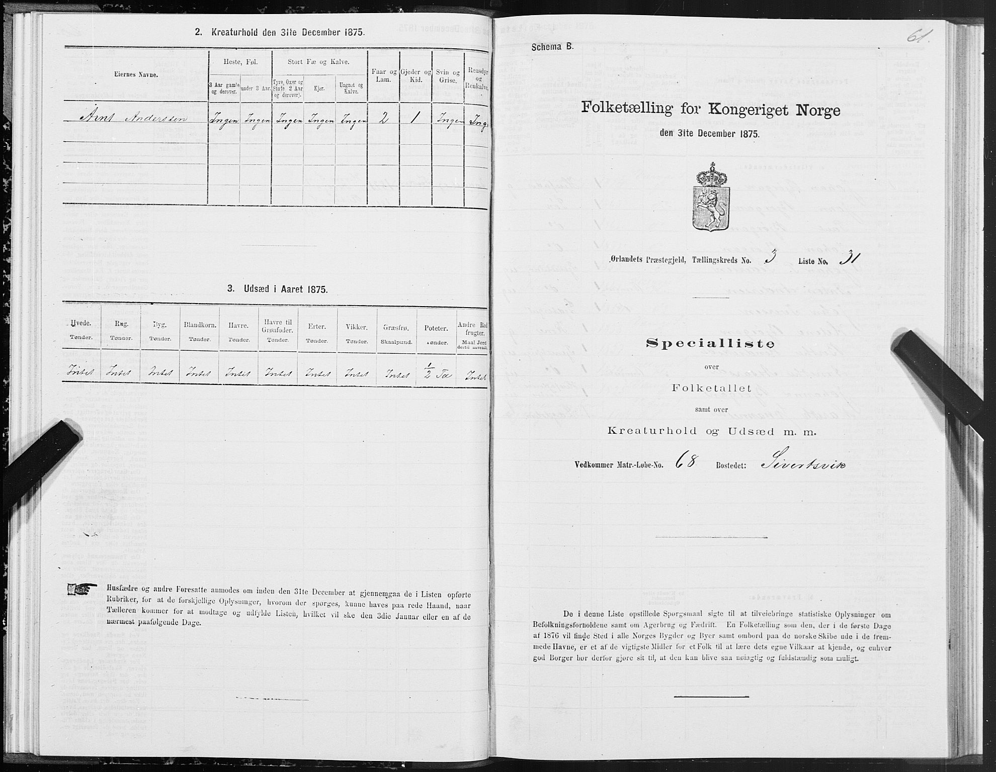 SAT, 1875 census for 1621P Ørland, 1875, p. 2061