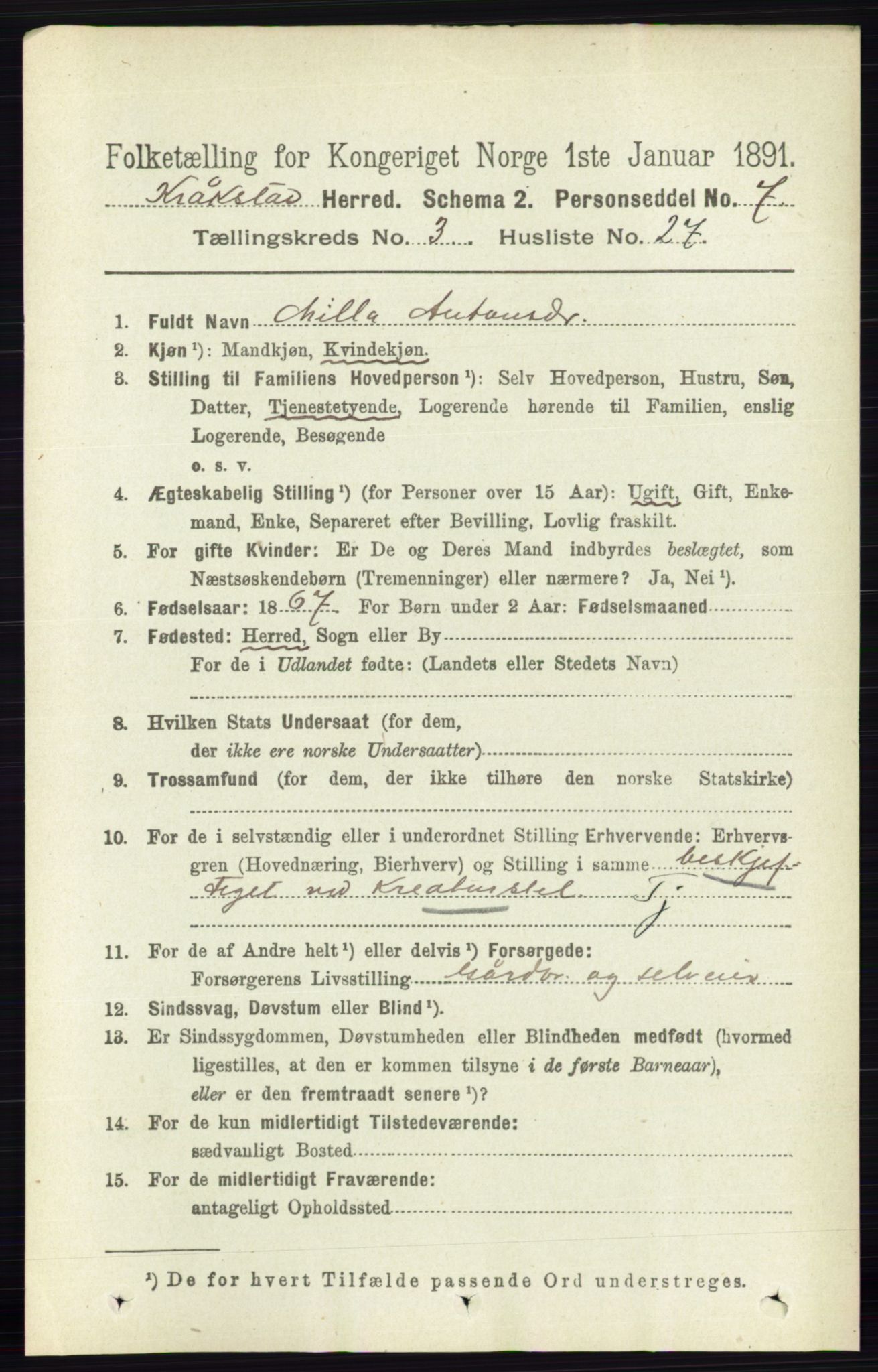 RA, 1891 census for 0212 Kråkstad, 1891, p. 1360