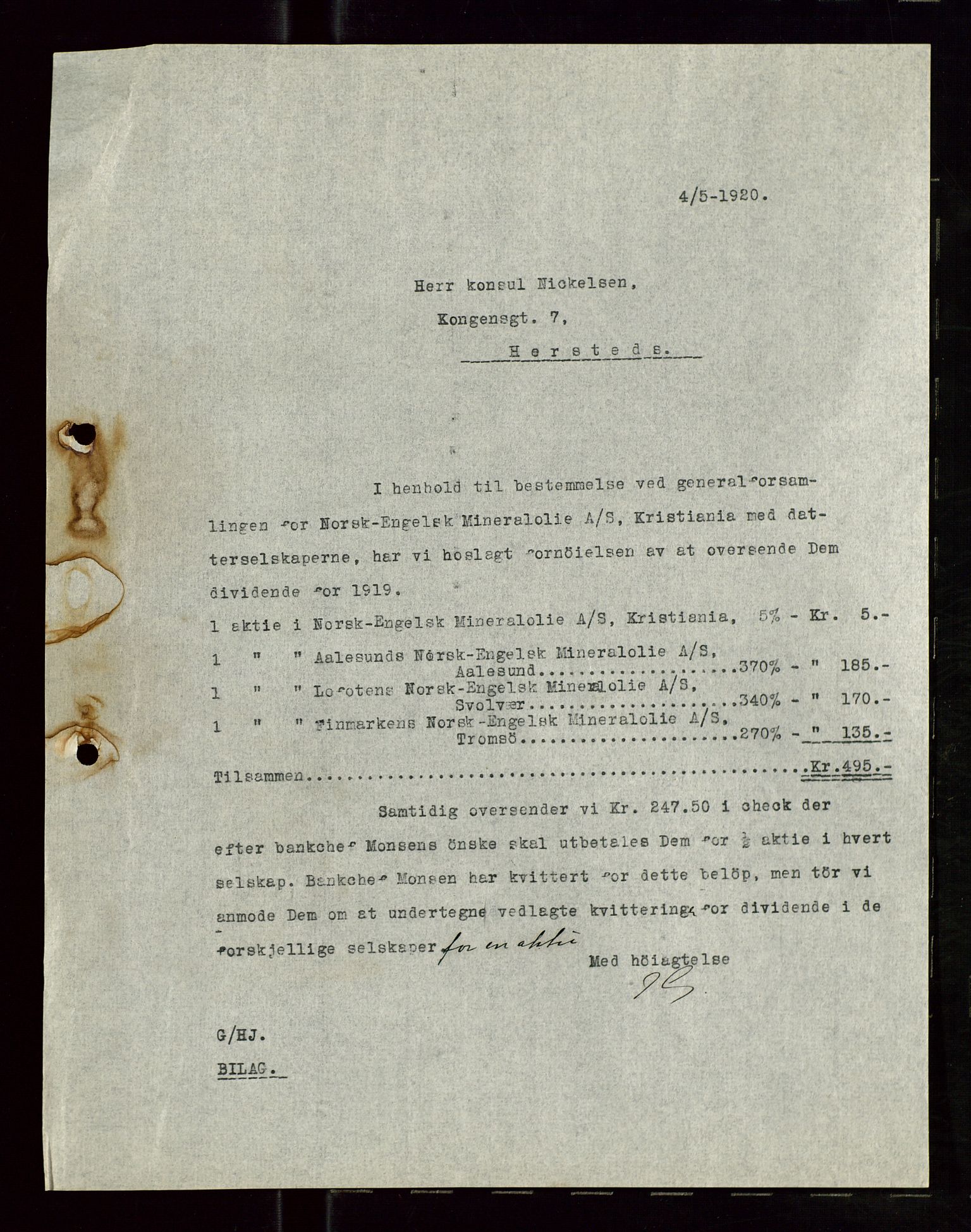 Pa 1521 - A/S Norske Shell, AV/SAST-A-101915/E/Ea/Eaa/L0010: Sjefskorrespondanse, 1920, p. 20