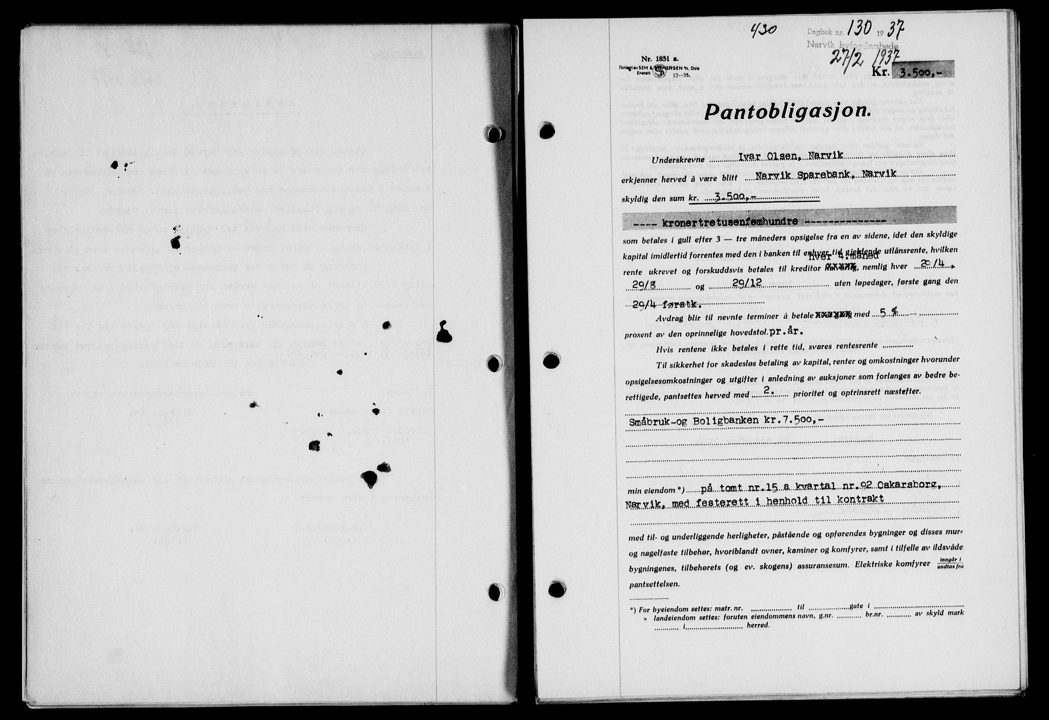 Narvik sorenskriveri, SAT/A-0002/1/2/2C/2Ca/L0011: Mortgage book no. 14, 1935-1937, Deed date: 27.02.1937