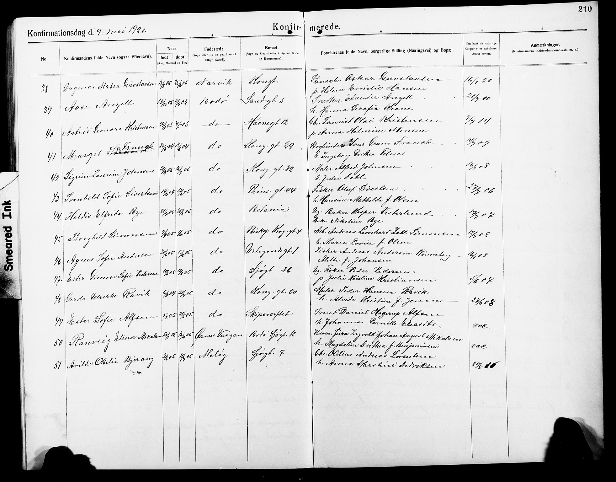 Ministerialprotokoller, klokkerbøker og fødselsregistre - Nordland, SAT/A-1459/801/L0034: Parish register (copy) no. 801C09, 1910-1922, p. 210