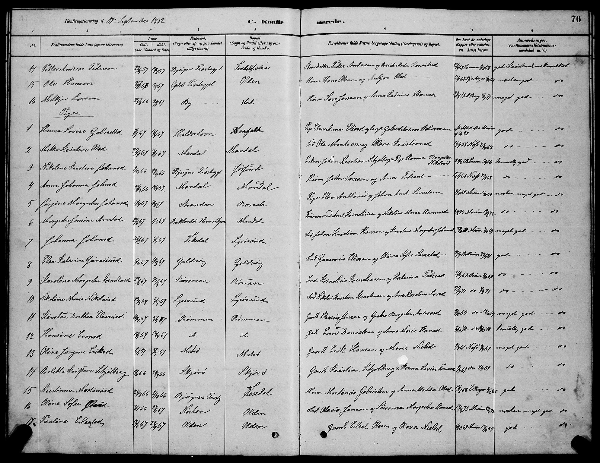 Ministerialprotokoller, klokkerbøker og fødselsregistre - Sør-Trøndelag, AV/SAT-A-1456/654/L0665: Parish register (copy) no. 654C01, 1879-1901, p. 76