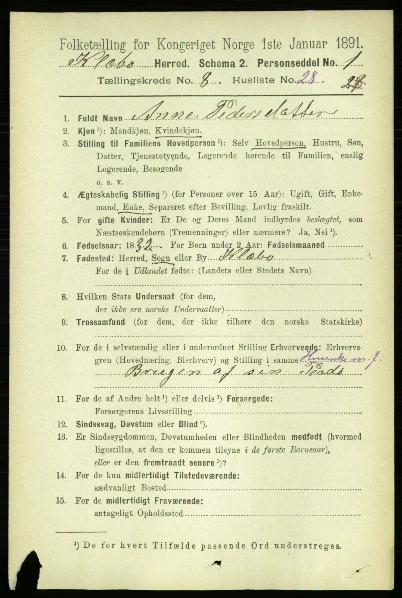 RA, 1891 census for 1662 Klæbu, 1891, p. 1711