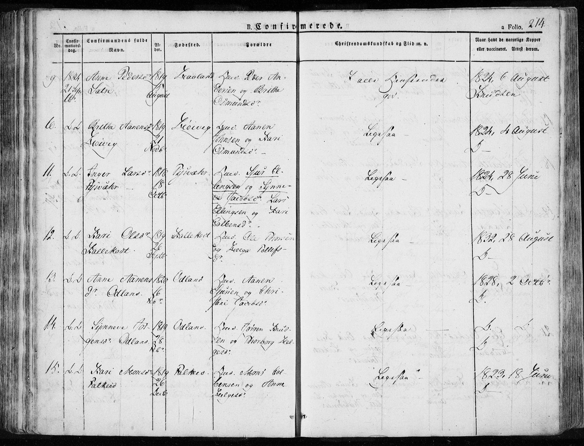 Tysvær sokneprestkontor, AV/SAST-A -101864/H/Ha/Haa/L0001: Parish register (official) no. A 1.1, 1831-1856, p. 214