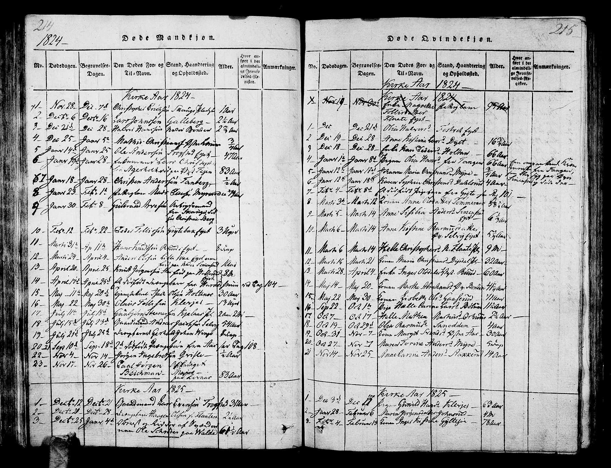 Sande Kirkebøker, AV/SAKO-A-53/G/Ga/L0001: Parish register (copy) no. 1, 1814-1847, p. 214-215