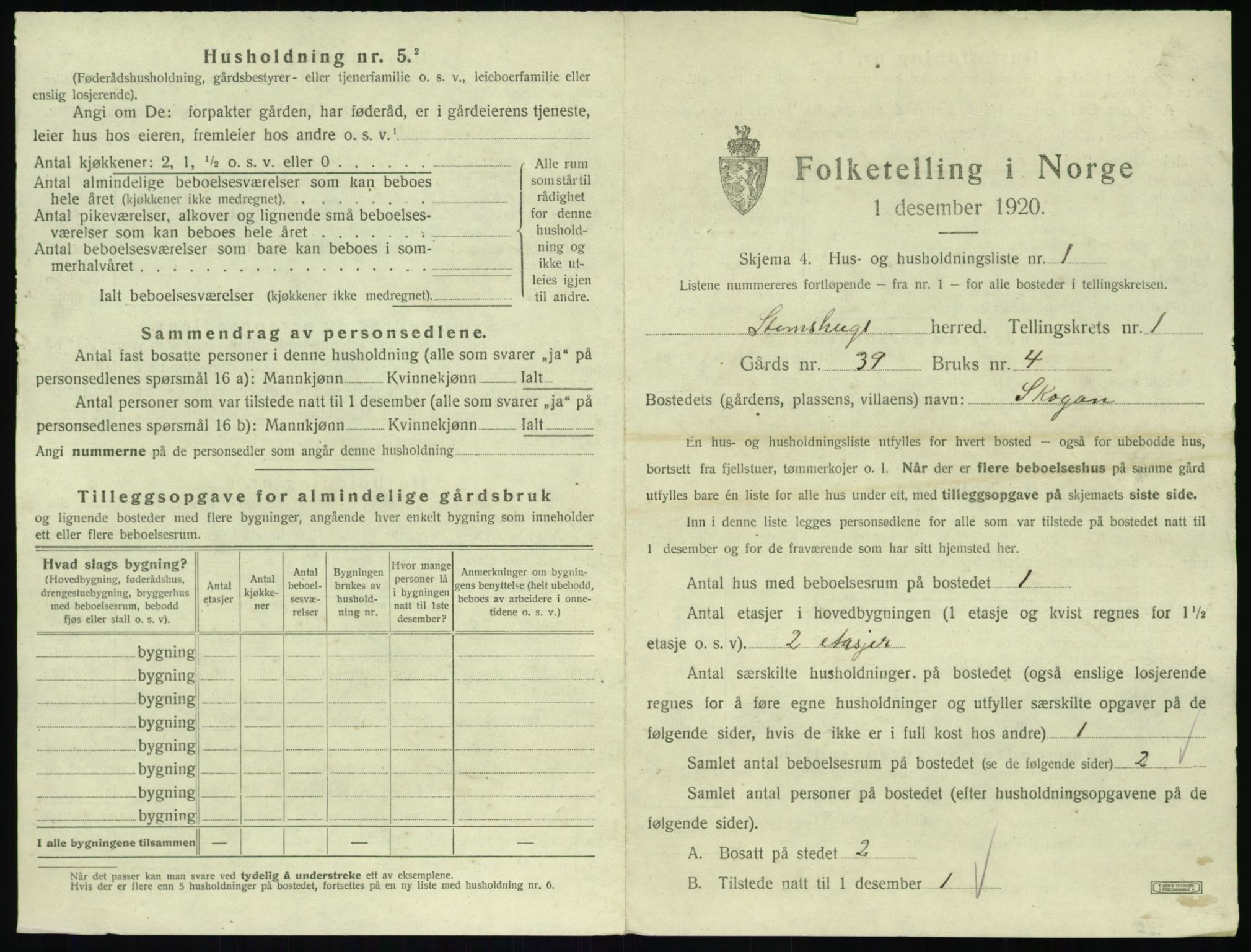 SAT, 1920 census for Stemshaug, 1920, p. 28