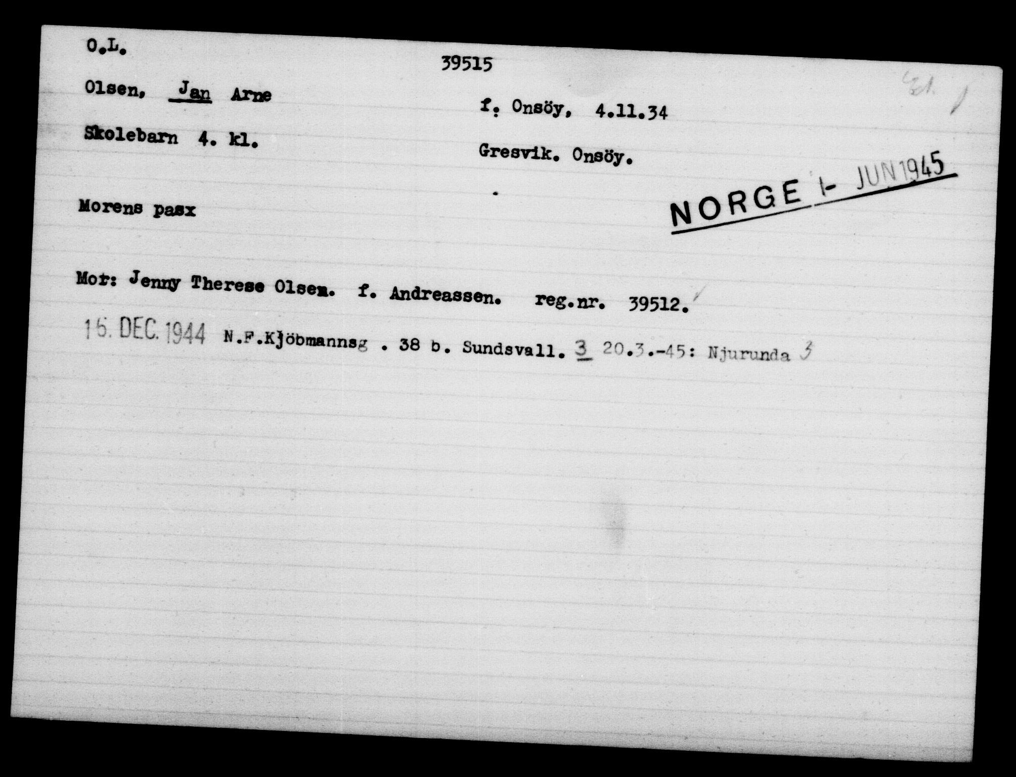 Utenriksstasjonene, Legasjonen i Stockholm, Flyktningkontoret, AV/RA-S-6753/V/Va/L0015: Kjesäterkartoteket, flyktninger med registreringsnr. 37800-40770, 1940-1945, p. 1766