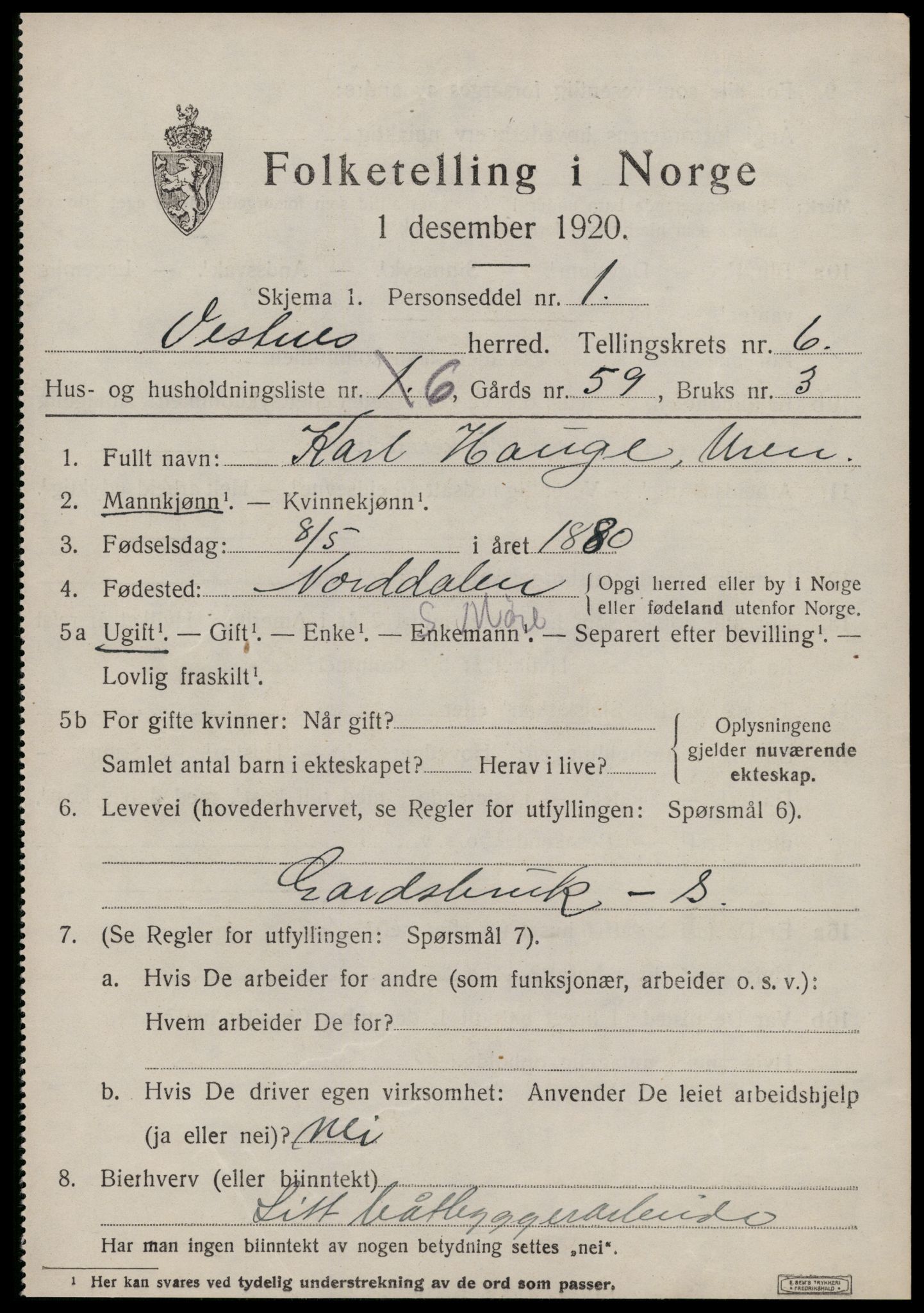 SAT, 1920 census for Vestnes, 1920, p. 4359