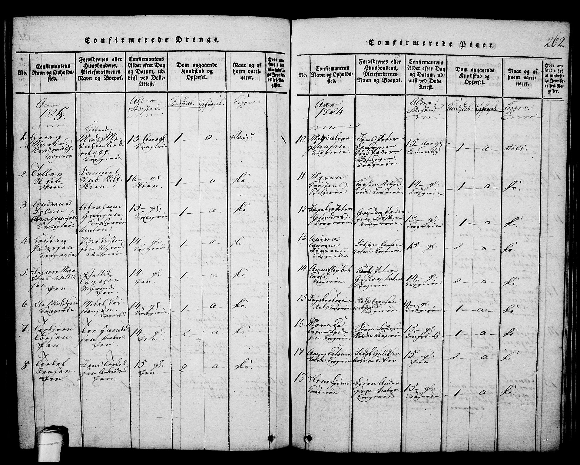 Kragerø kirkebøker, SAKO/A-278/G/Ga/L0002: Parish register (copy) no. 2, 1814-1831, p. 262