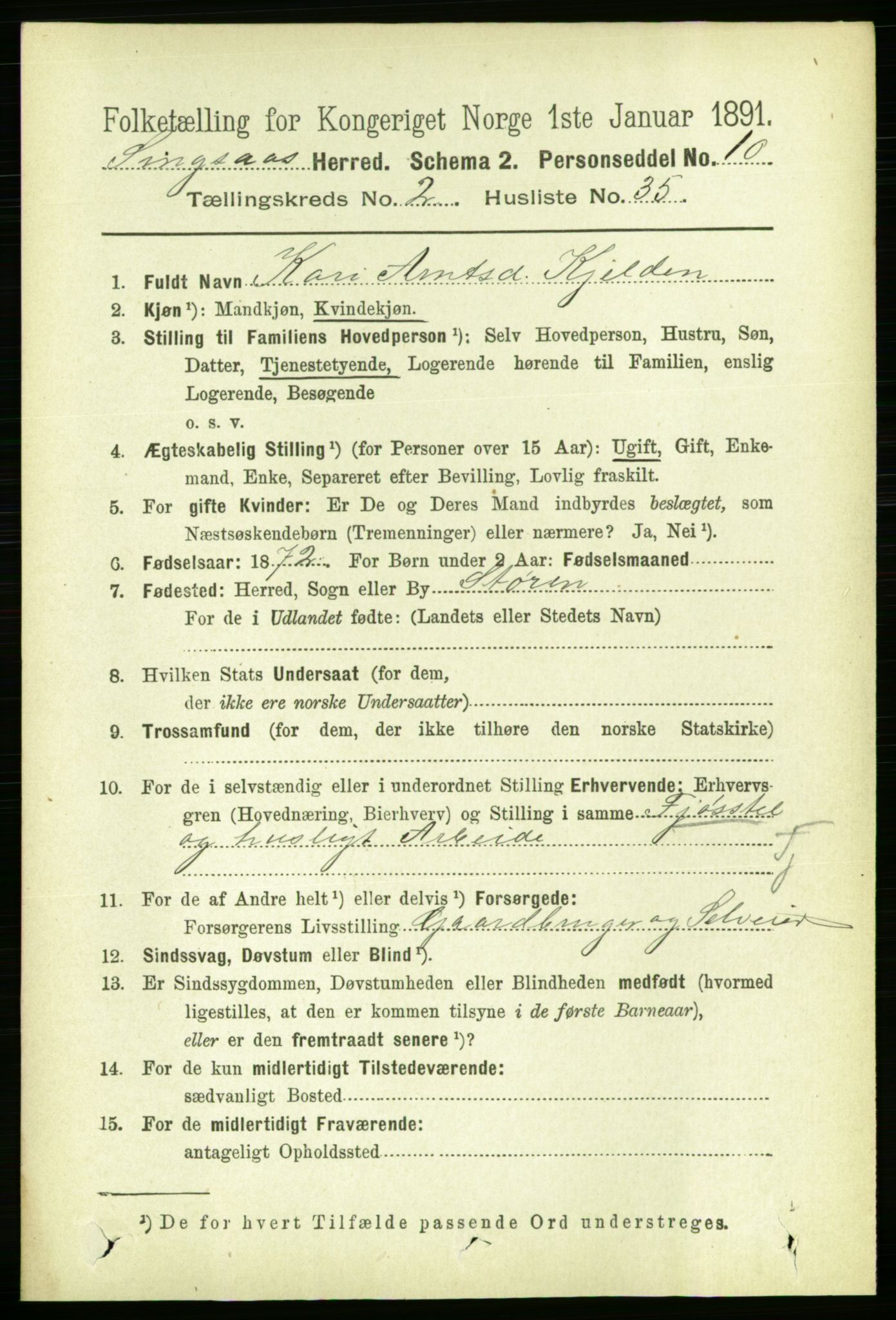 RA, 1891 census for 1646 Singsås, 1891, p. 493