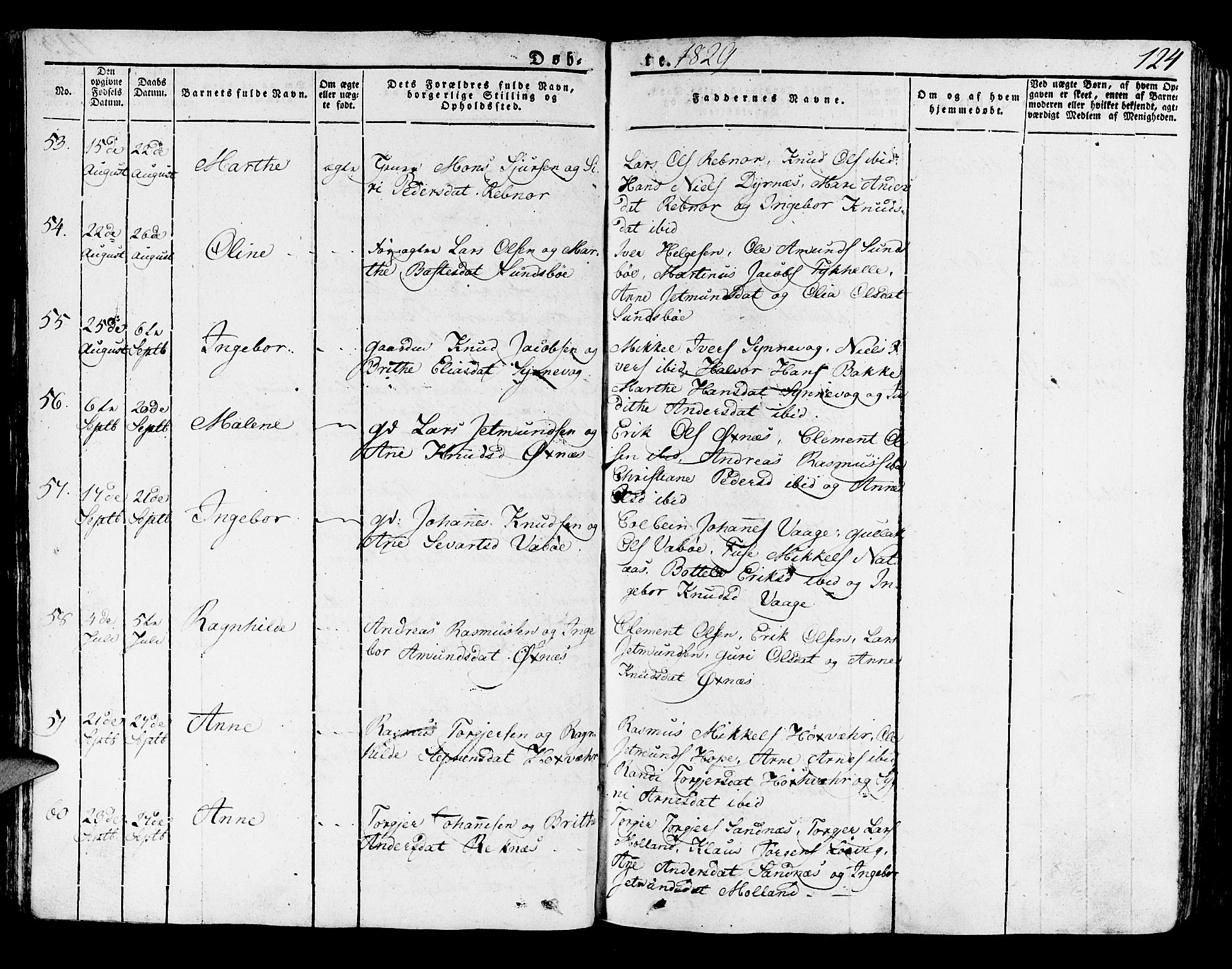 Lindås Sokneprestembete, AV/SAB-A-76701/H/Haa/Haaa/L0008: Parish register (official) no. A 8, 1823-1836, p. 124