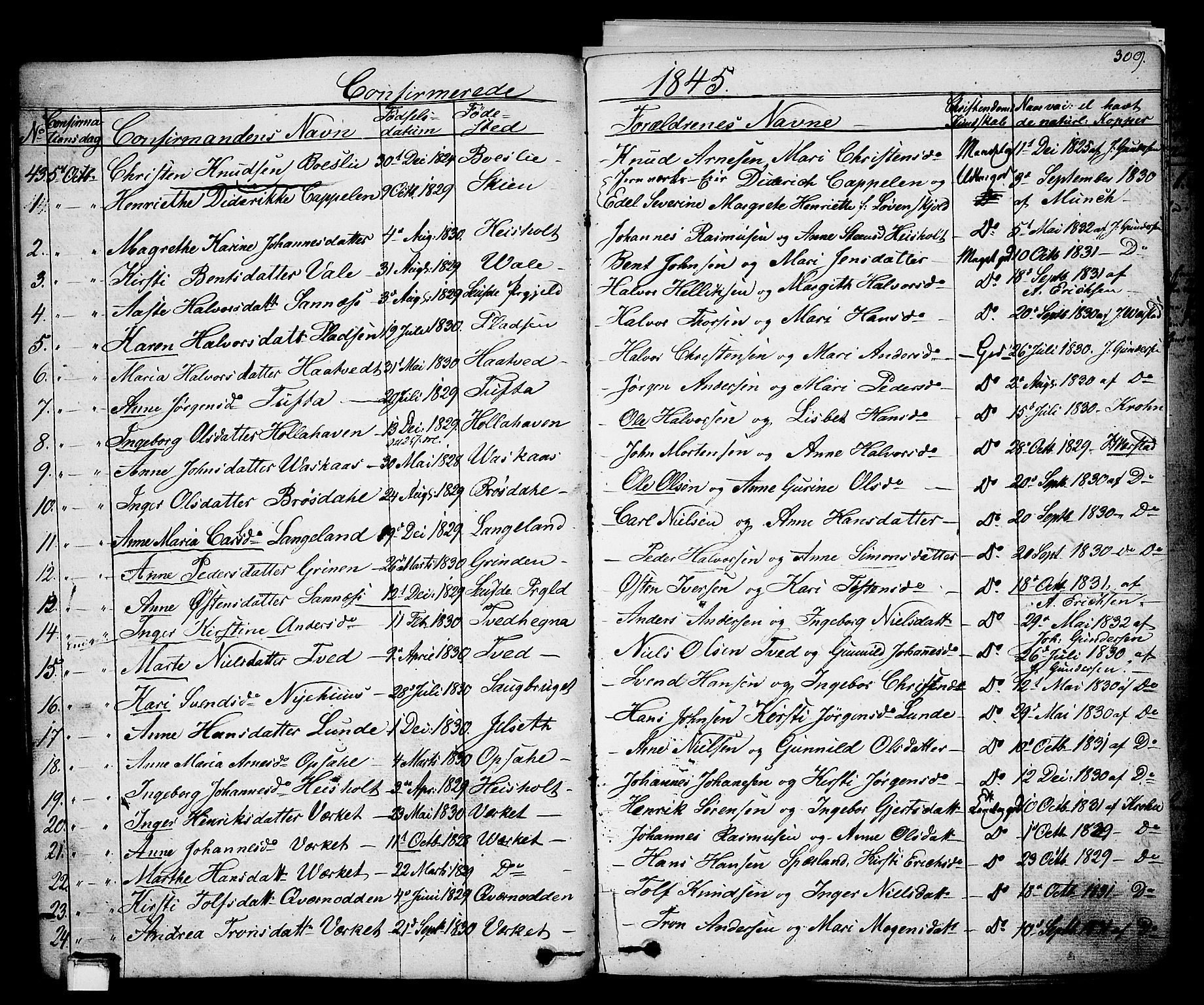 Holla kirkebøker, SAKO/A-272/F/Fa/L0004: Parish register (official) no. 4, 1830-1848, p. 309