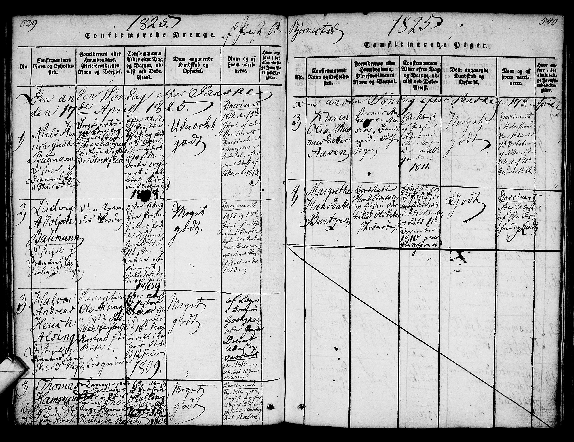 Strømsø kirkebøker, AV/SAKO-A-246/F/Fa/L0011: Parish register (official) no. I 11, 1815-1829, p. 539-540