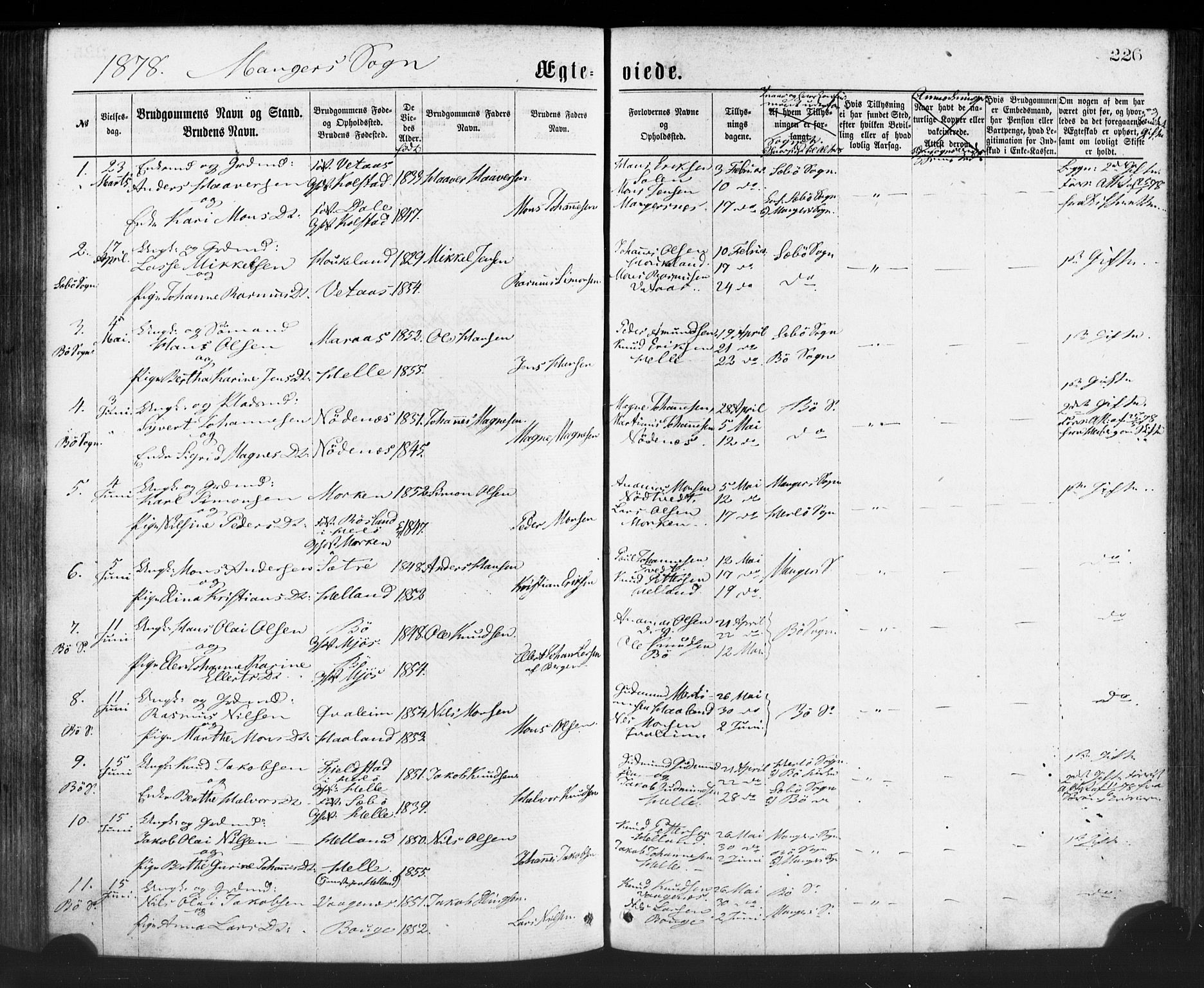 Manger sokneprestembete, SAB/A-76801/H/Haa: Parish register (official) no. A 8, 1871-1880, p. 226
