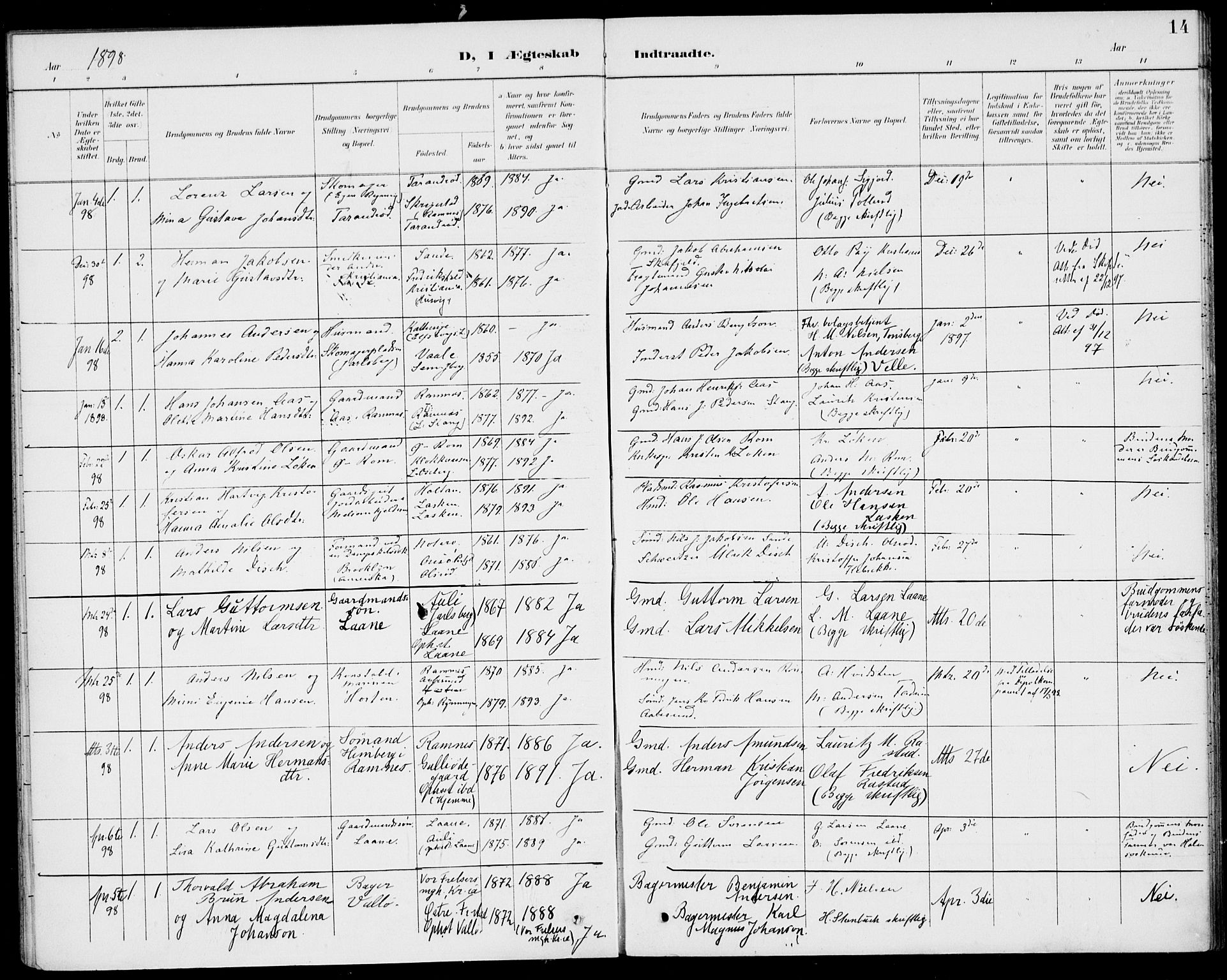 Sem kirkebøker, AV/SAKO-A-5/H/Ha/L0001: Banns register no. 1, 1894-1909, p. 14
