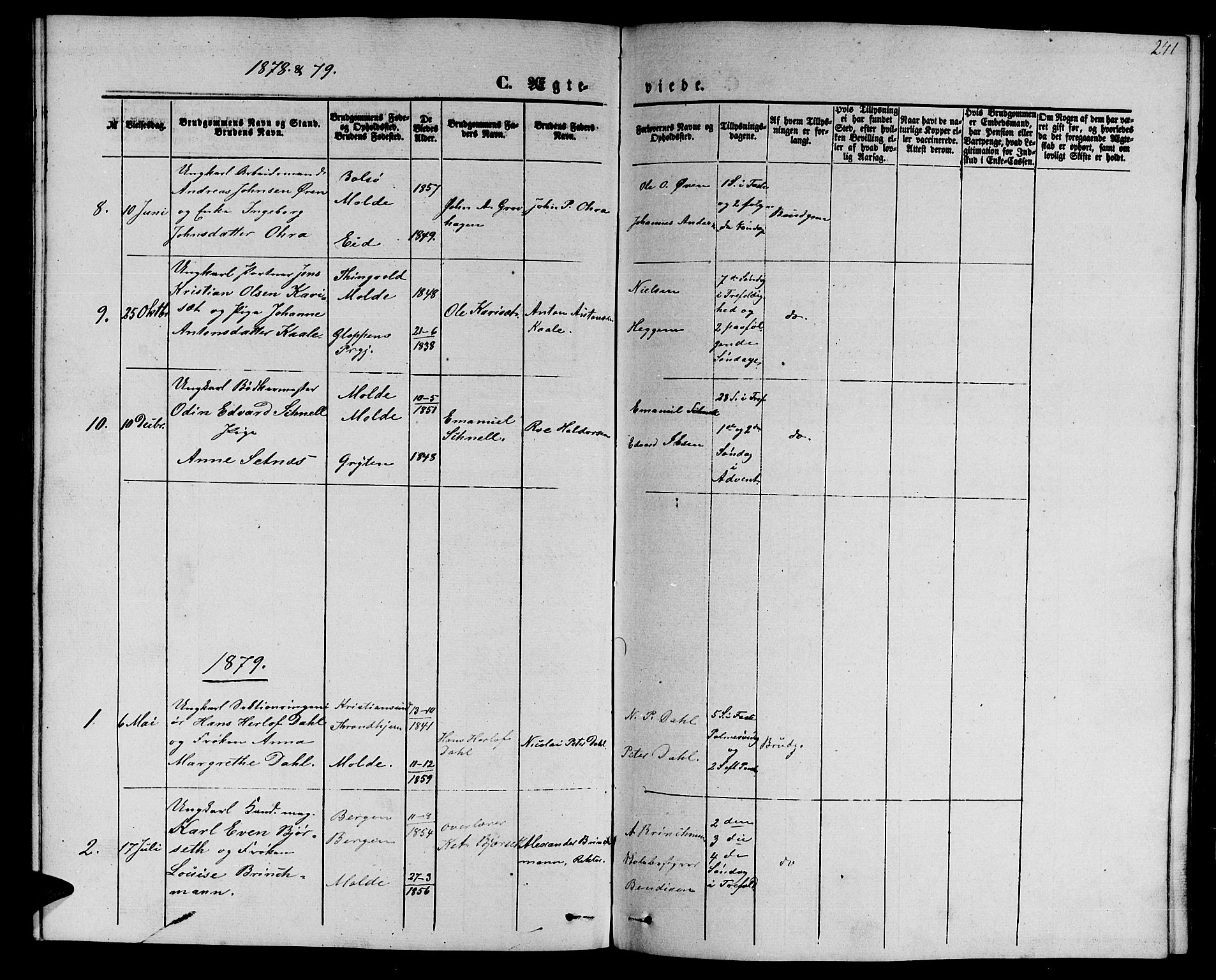 Ministerialprotokoller, klokkerbøker og fødselsregistre - Møre og Romsdal, AV/SAT-A-1454/558/L0701: Parish register (copy) no. 558C02, 1862-1879, p. 241