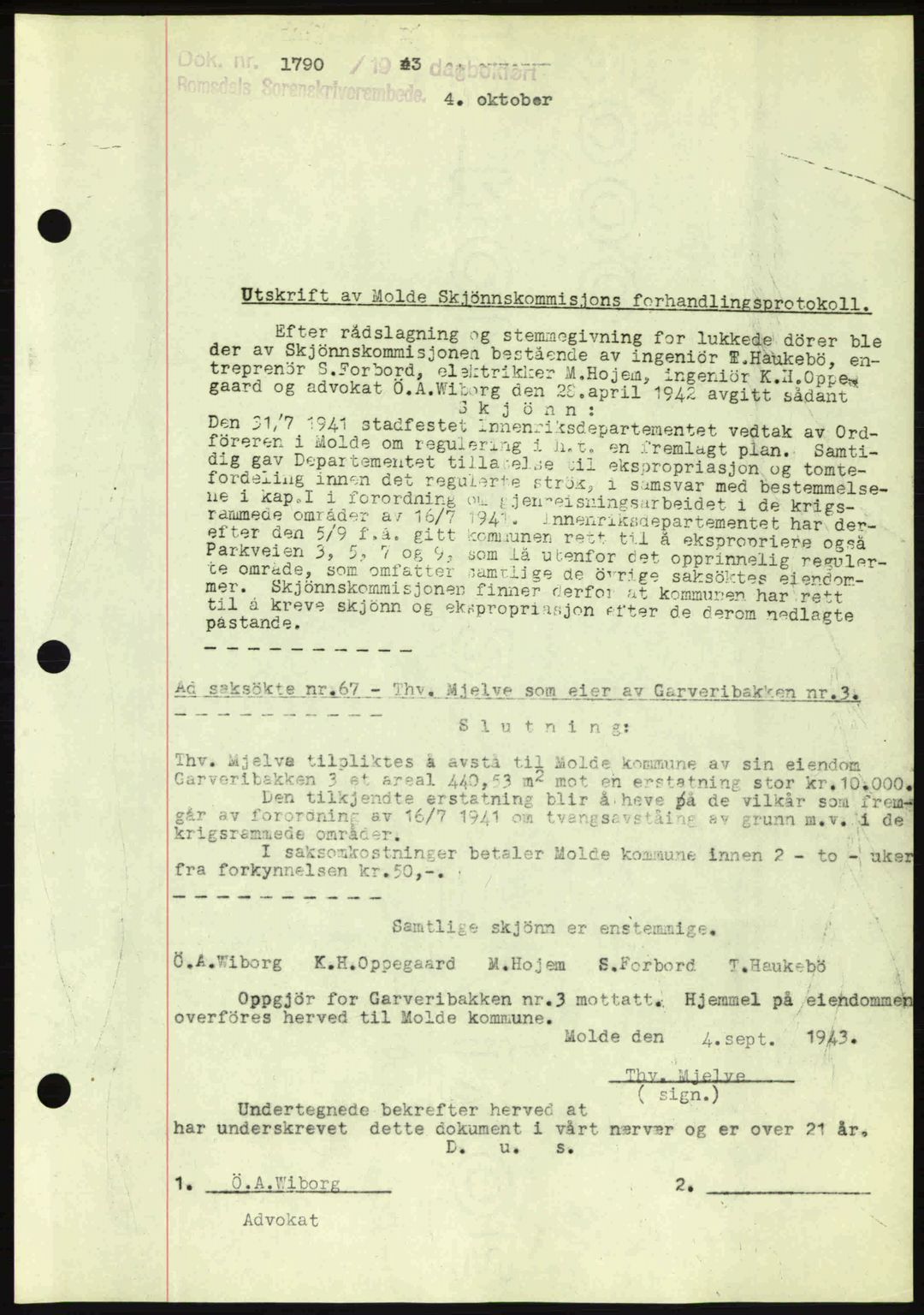 Romsdal sorenskriveri, AV/SAT-A-4149/1/2/2C: Mortgage book no. A15, 1943-1944, Diary no: : 1790/1943